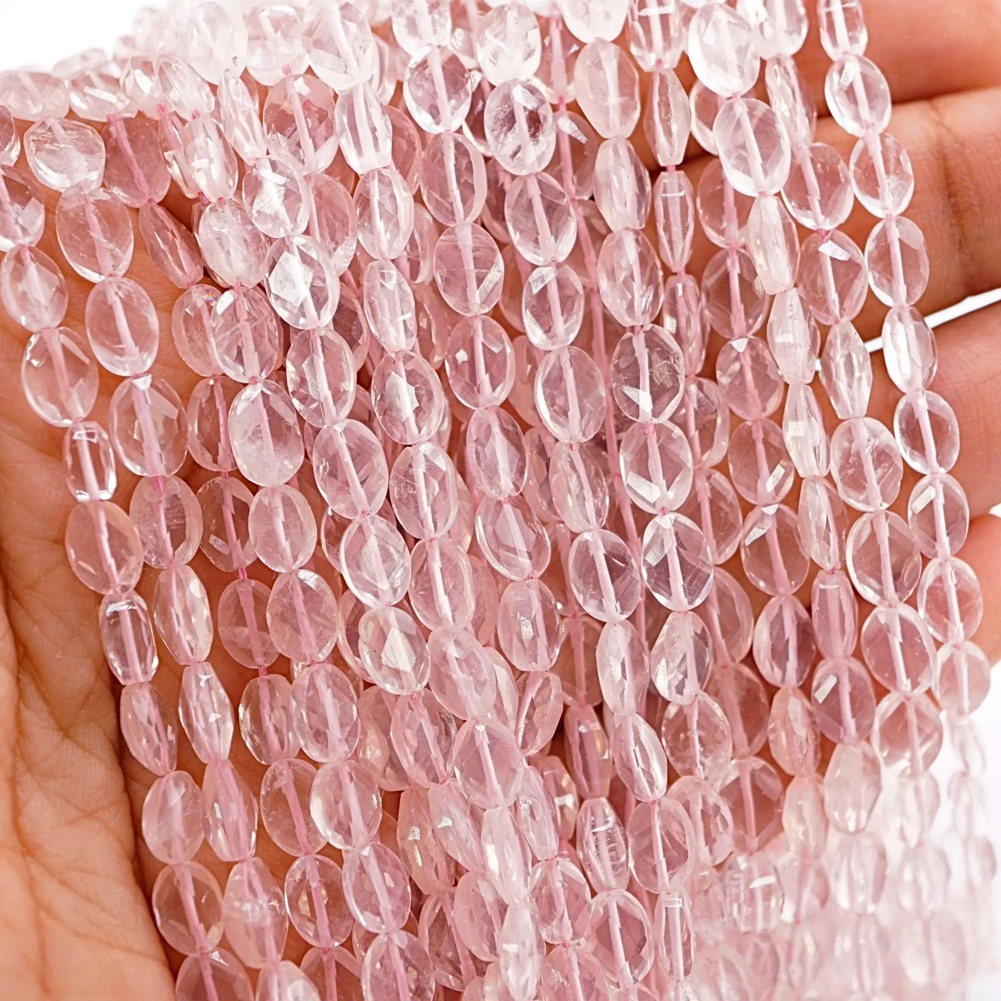 Rose Quartz Faceted Oval Shape Gemstone Strand Beads
