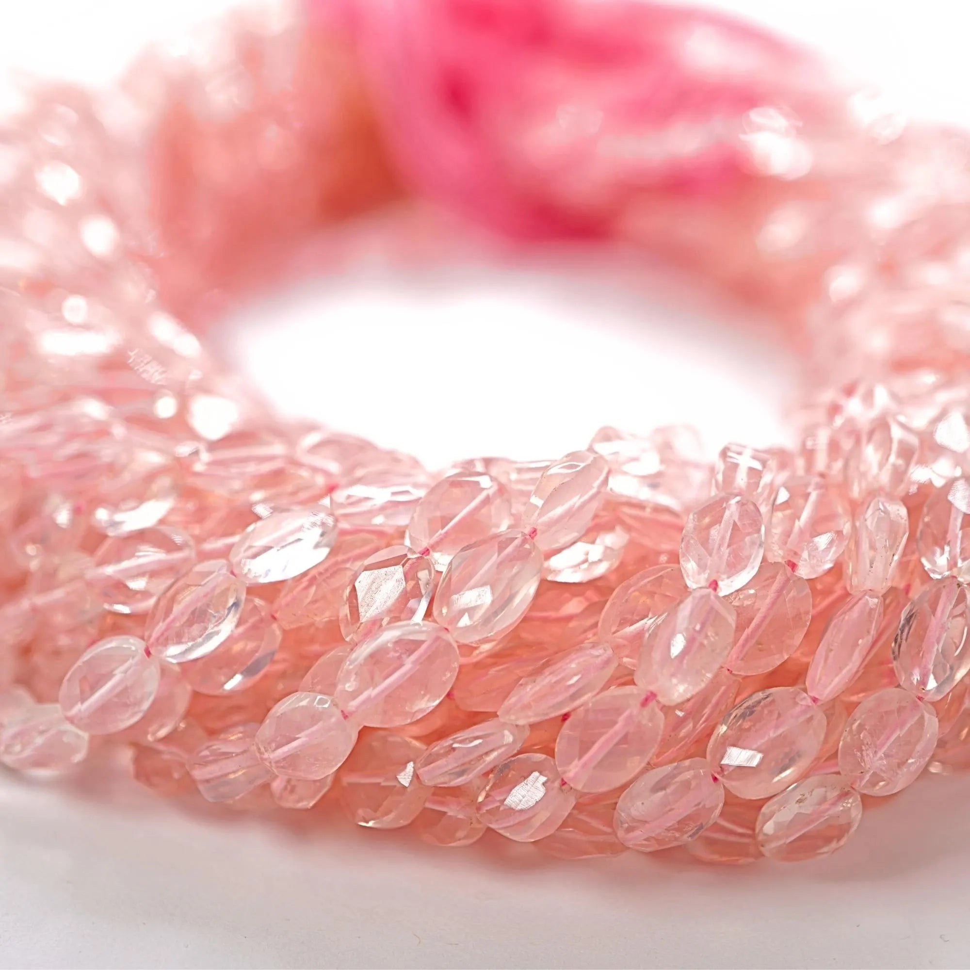 Rose Quartz Faceted Oval Shape Gemstone Strand Beads