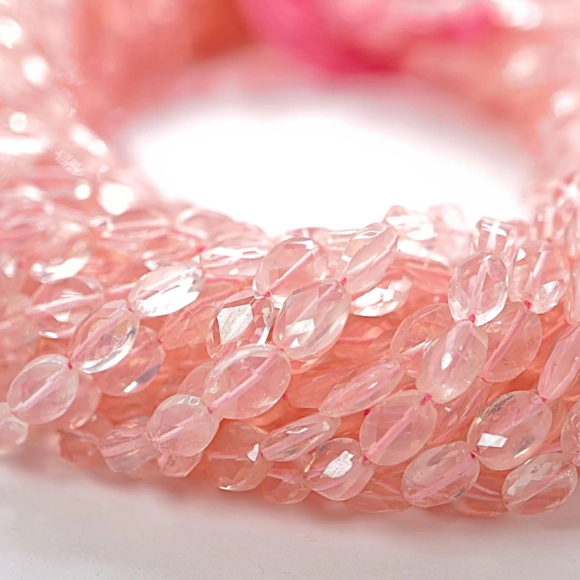 Rose Quartz Faceted Oval Shape Gemstone Strand Beads