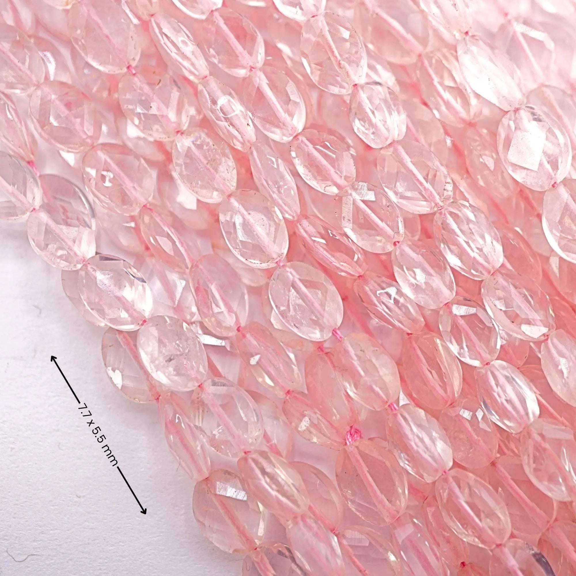 Rose Quartz Faceted Oval Shape Gemstone Strand Beads