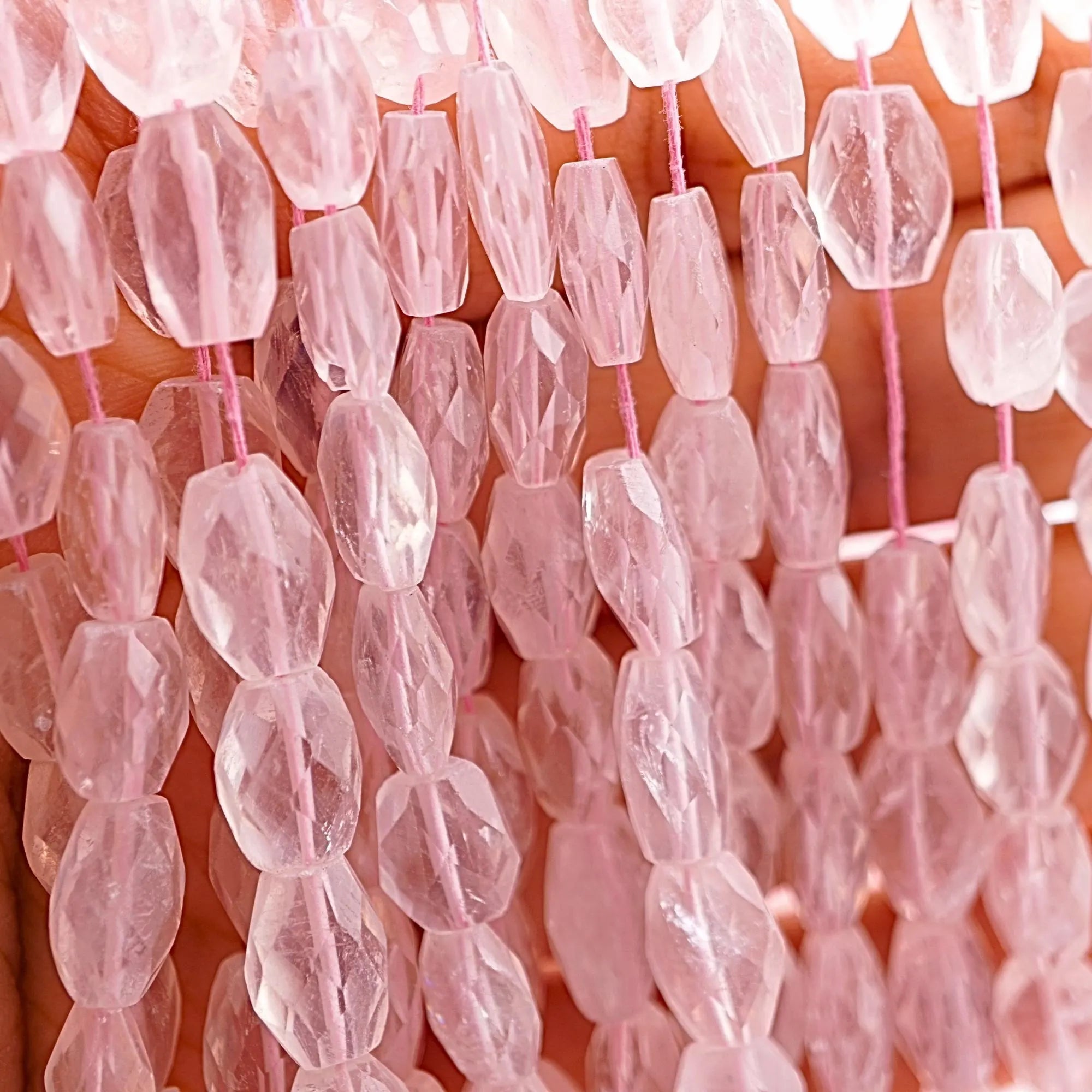 Rose Quartz Faceted Oval Shape Gemstone Strand Beads
