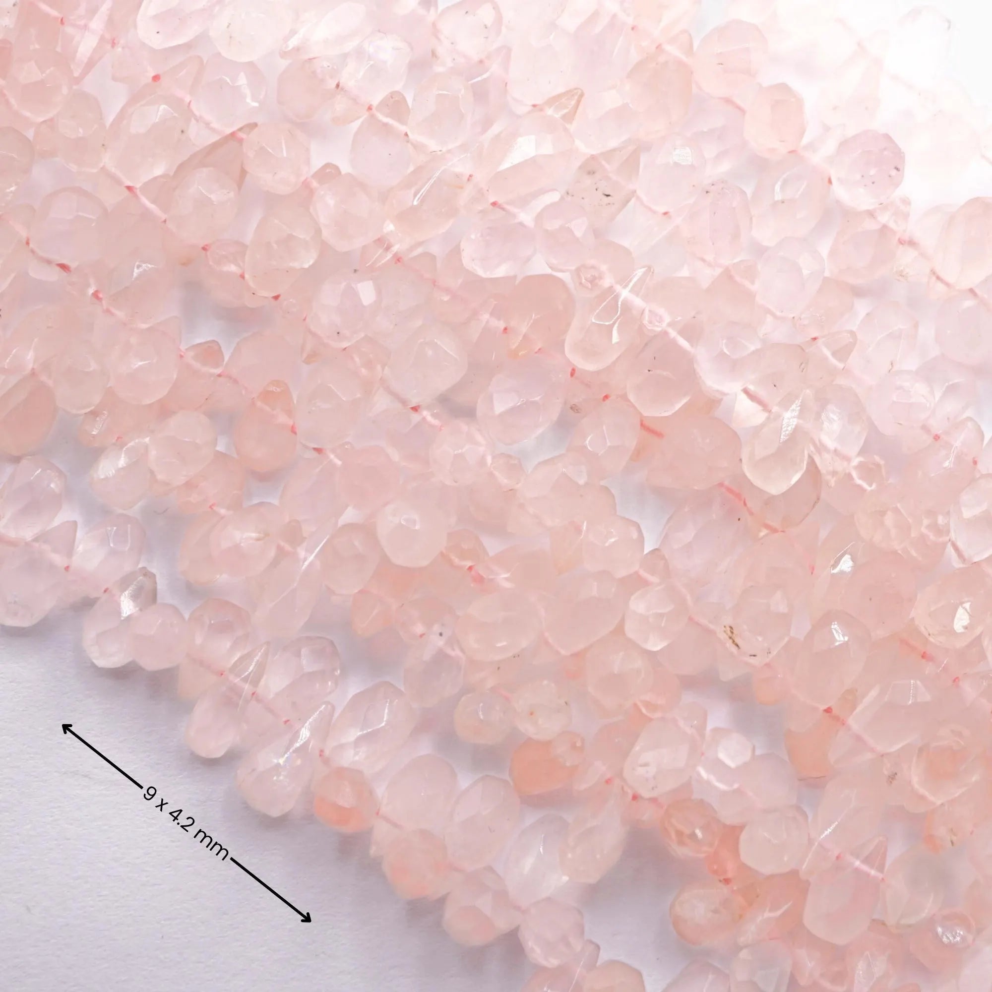 Rose Quartz Faceted Teardrop Shape Gemstone Strand Beads
