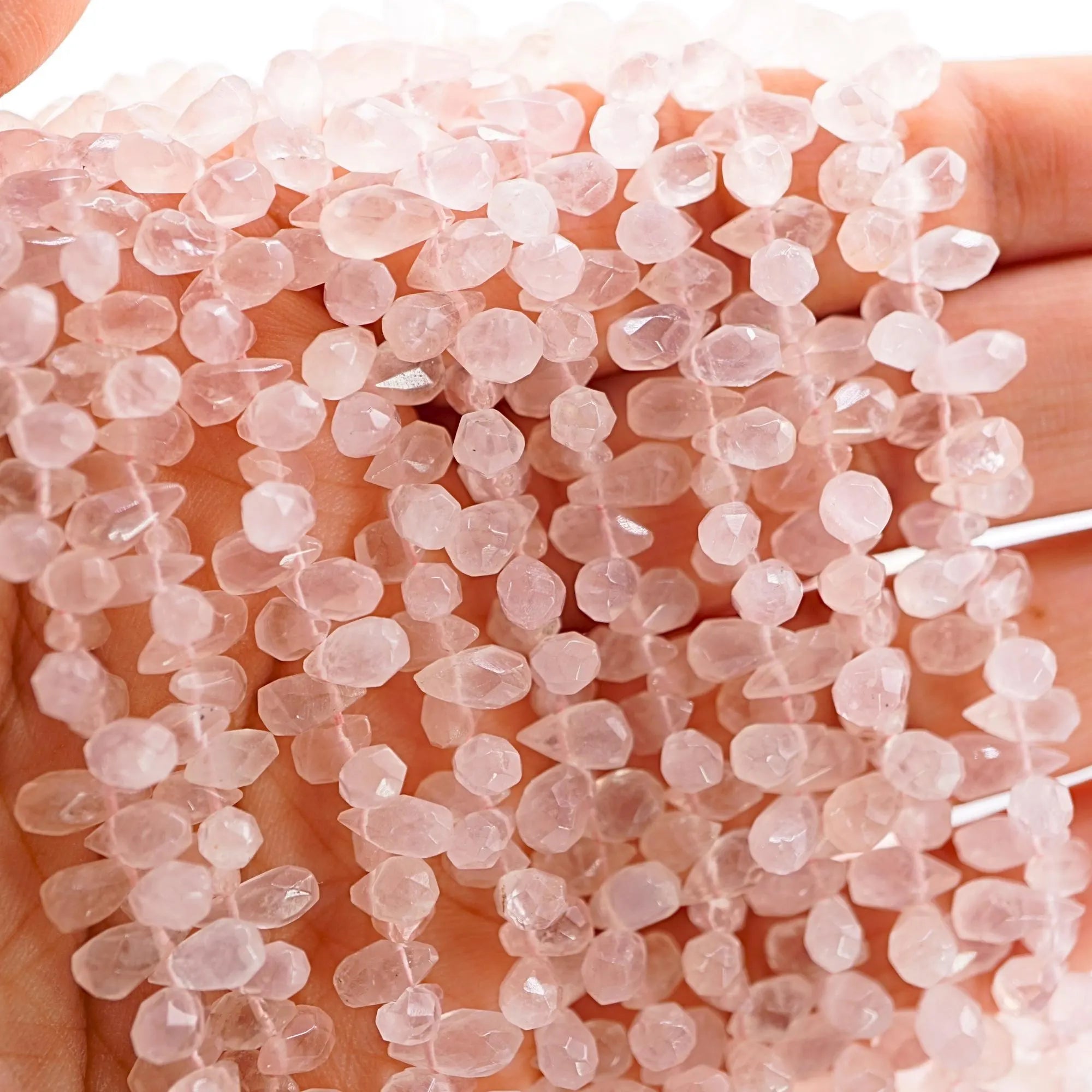 Rose Quartz Faceted Teardrop Shape Gemstone Strand Beads