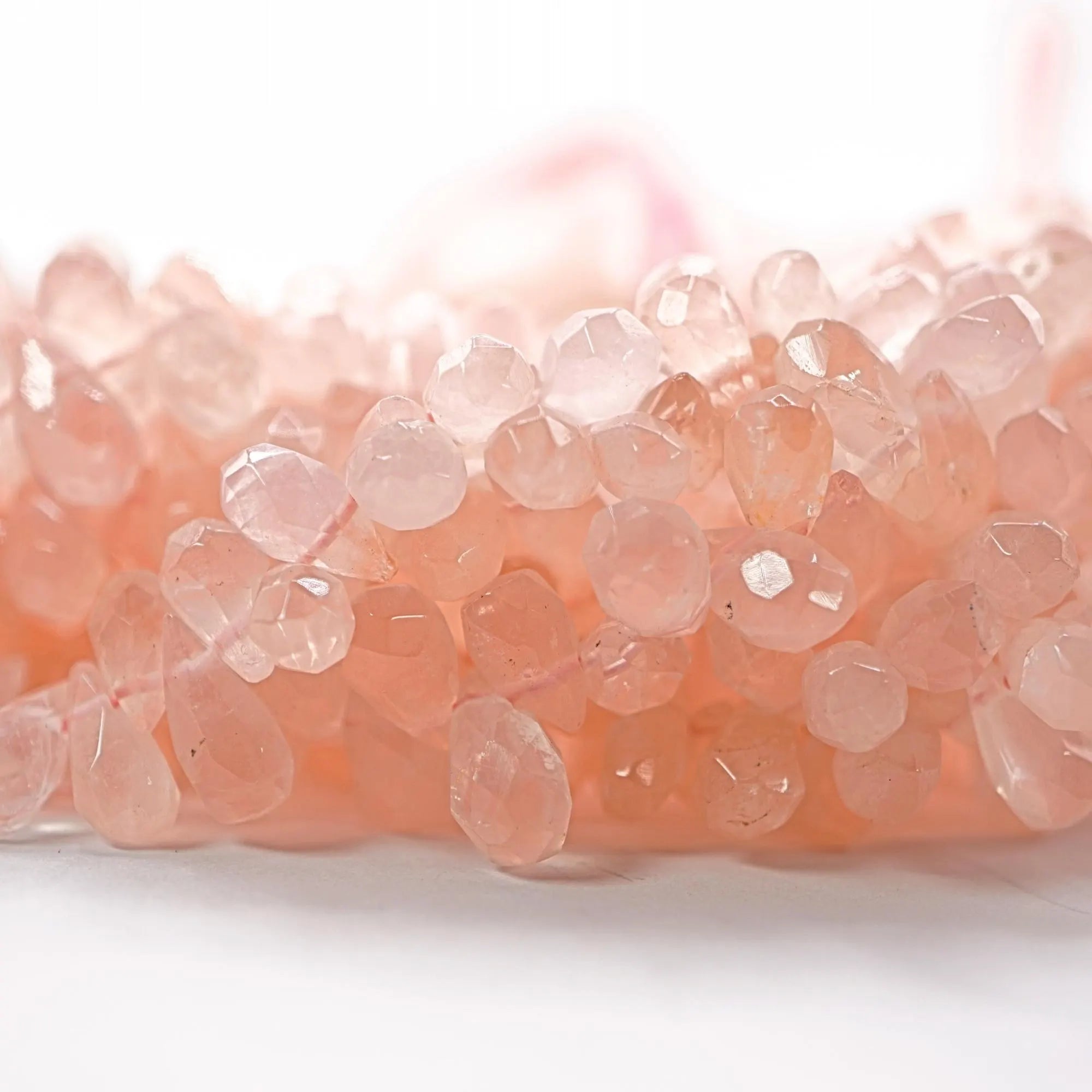 Rose Quartz Faceted Teardrop Shape Gemstone Strand Beads