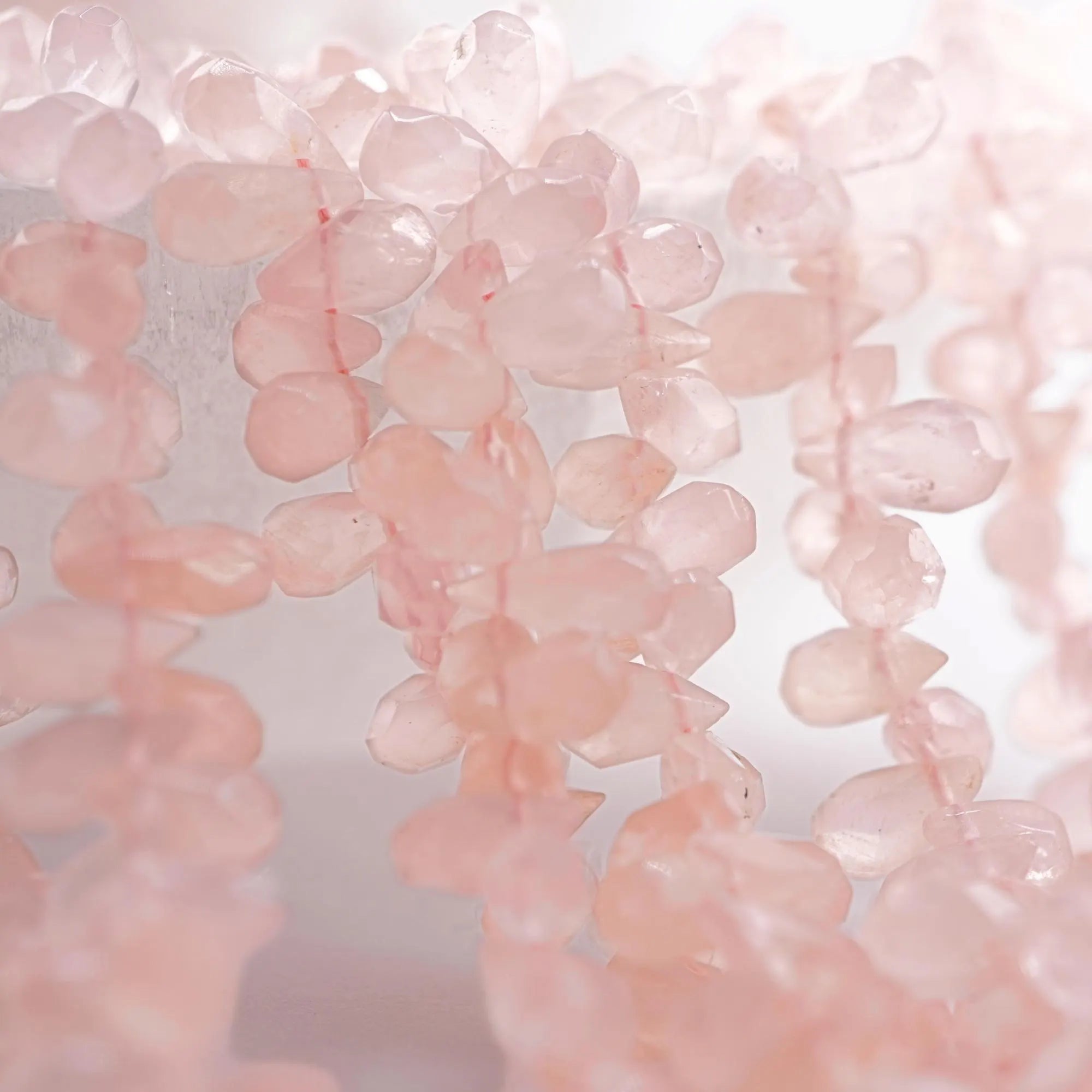 Rose Quartz Faceted Teardrop Shape Gemstone Strand Beads