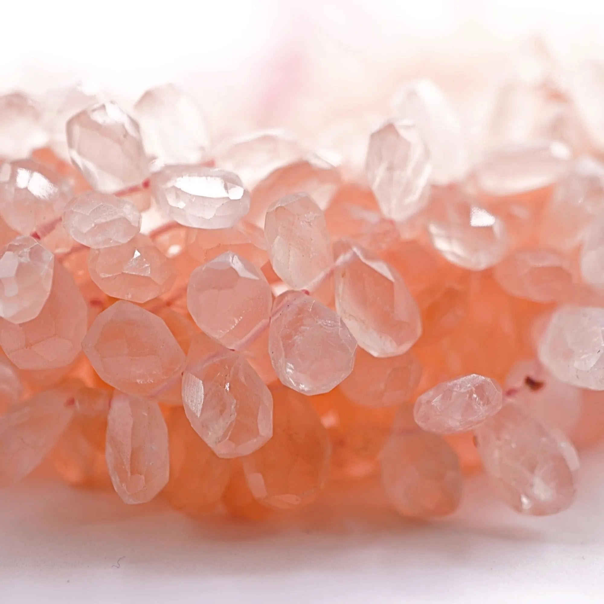 Rose Quartz Faceted Teardrop Shape Gemstone Strand Beads