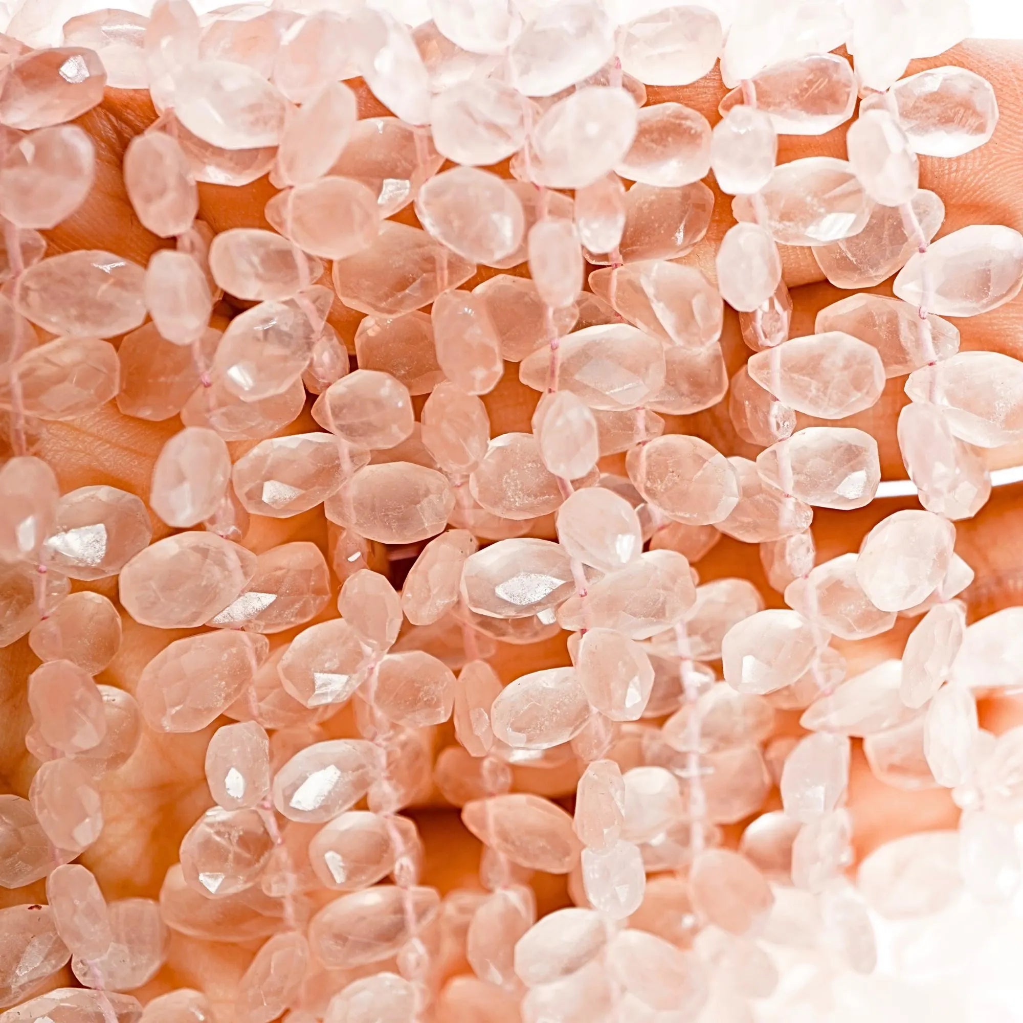 Rose Quartz Faceted Teardrop Shape Gemstone Strand Beads