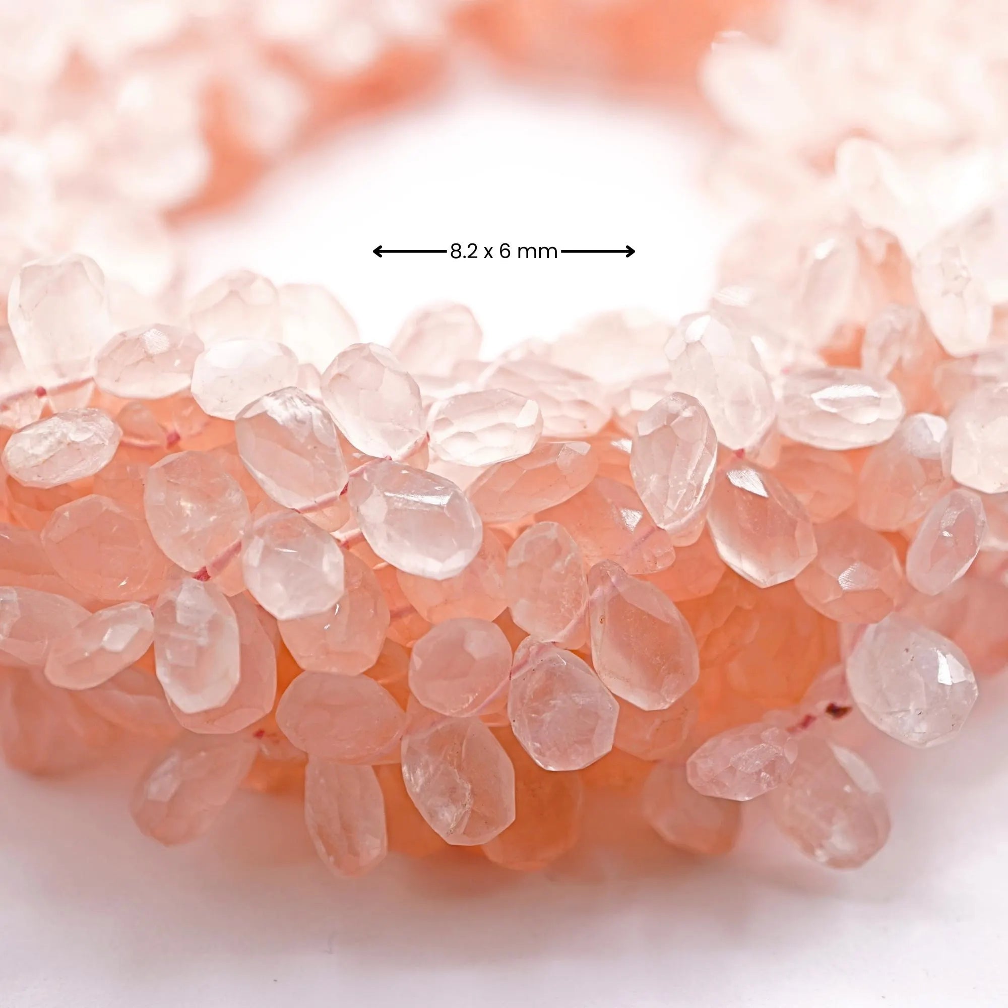 Rose Quartz Faceted Teardrop Shape Gemstone Strand Beads