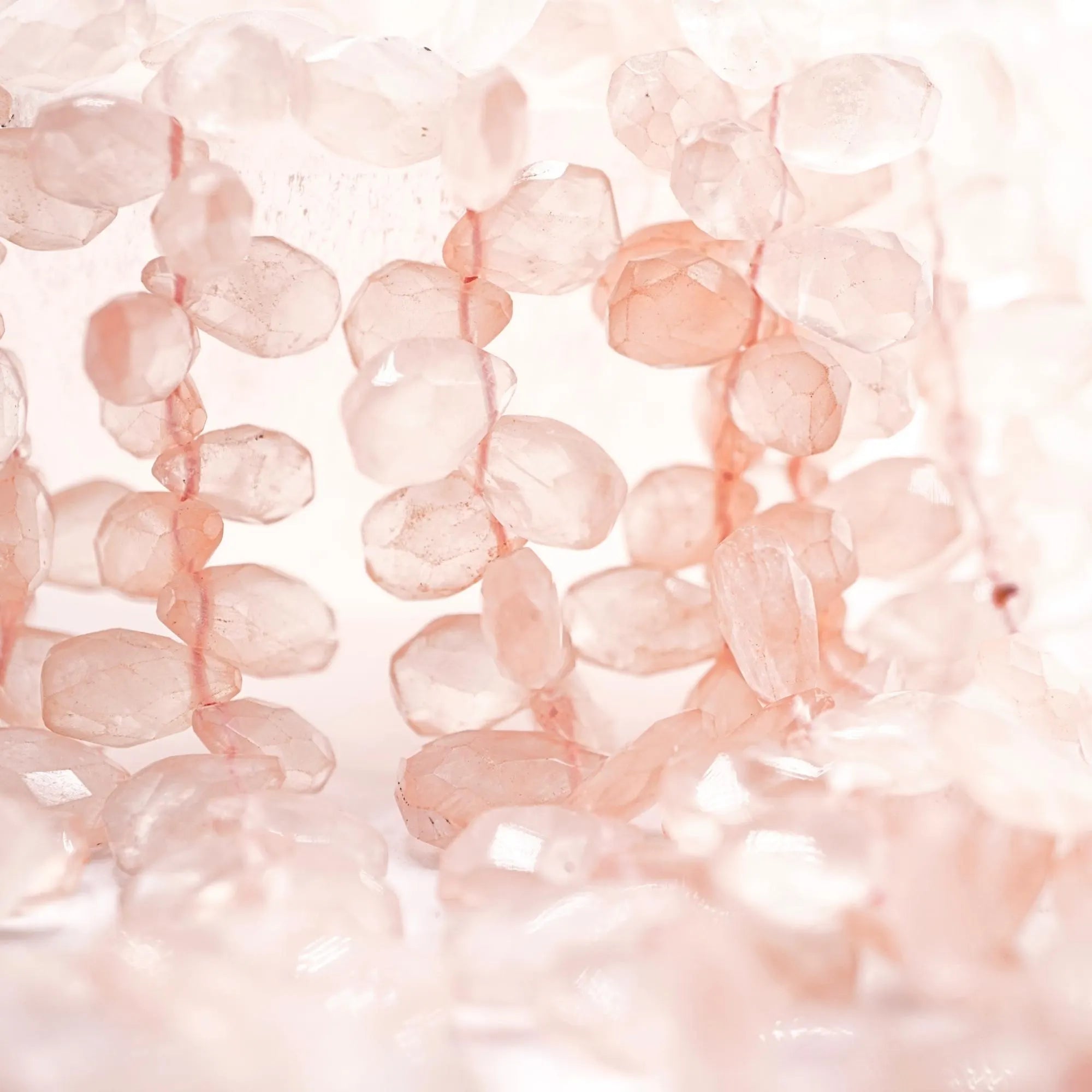 Rose Quartz Faceted Teardrop Shape Gemstone Strand Beads