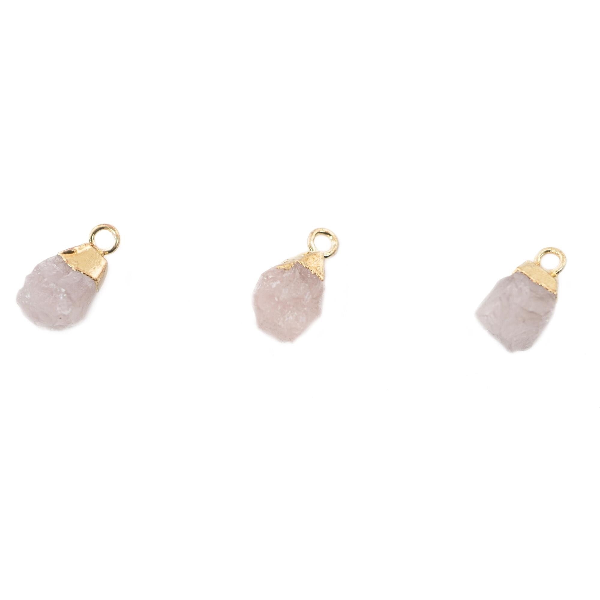 Rose Quartz Rough Shape Gemstone Gold Electroplated Charm Pendant