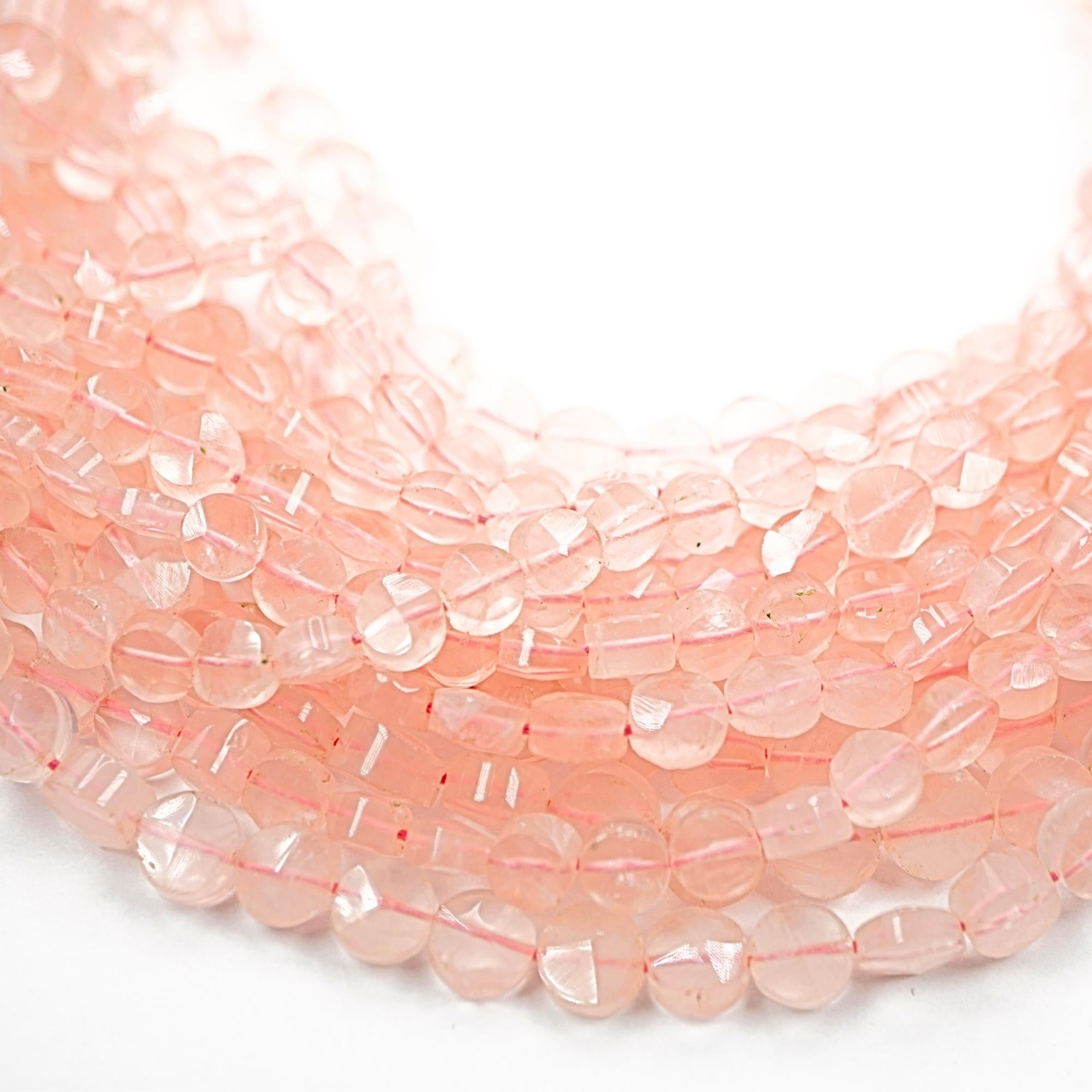 Rose Quartz Smooth Coin Shape Gemstone Strand Beads