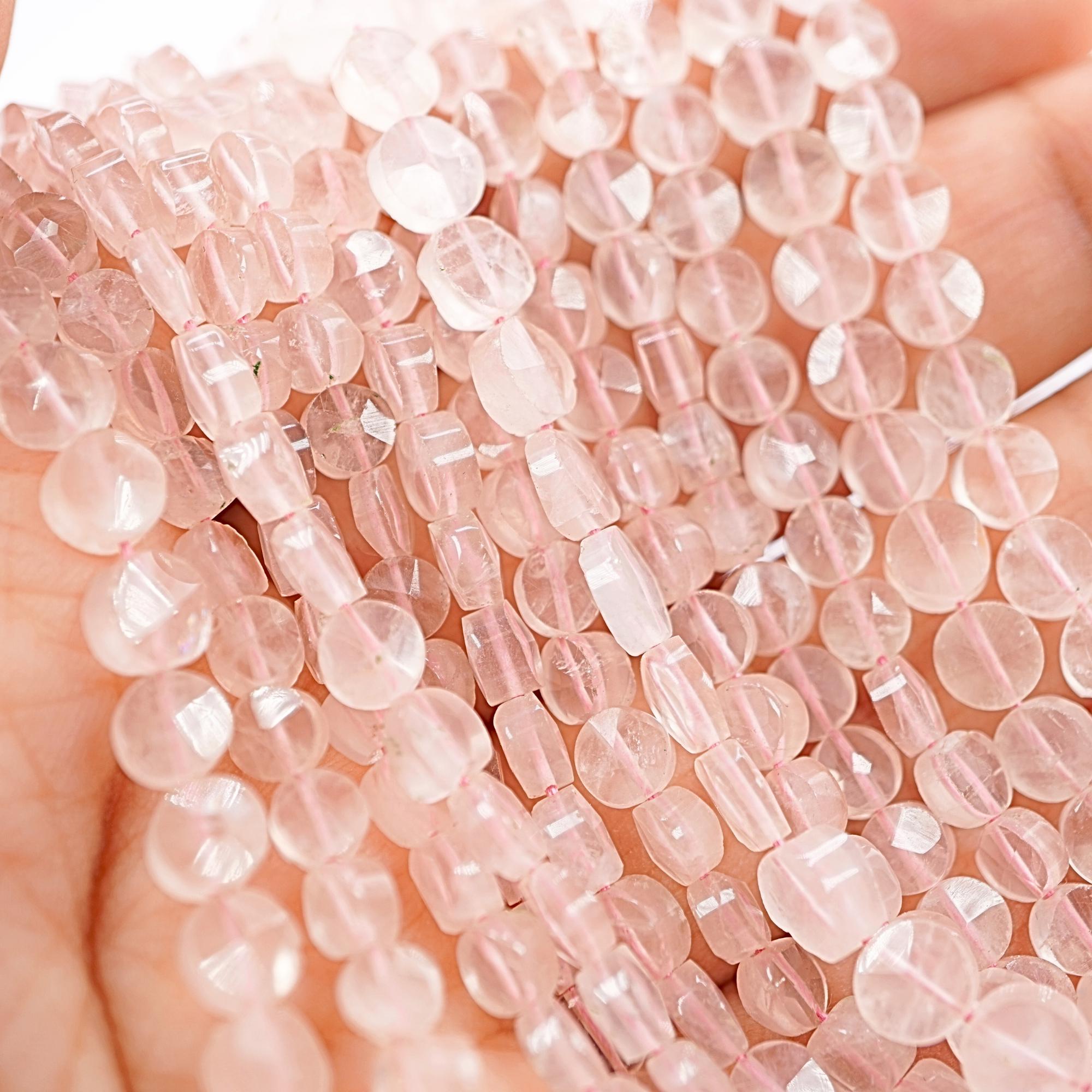 Rose Quartz Smooth Coin Shape Gemstone Strand Beads