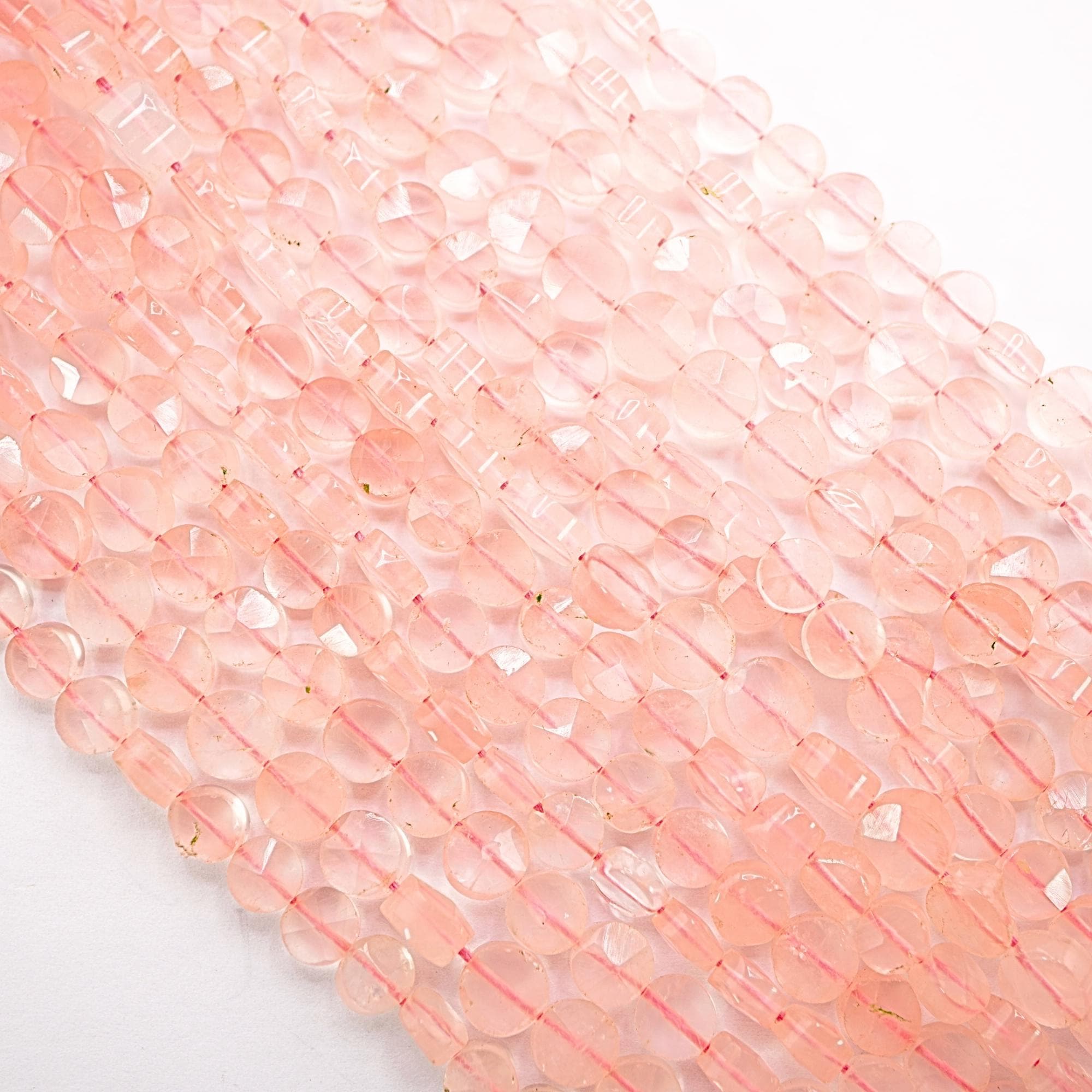 Rose Quartz Smooth Coin Shape Gemstone Strand Beads