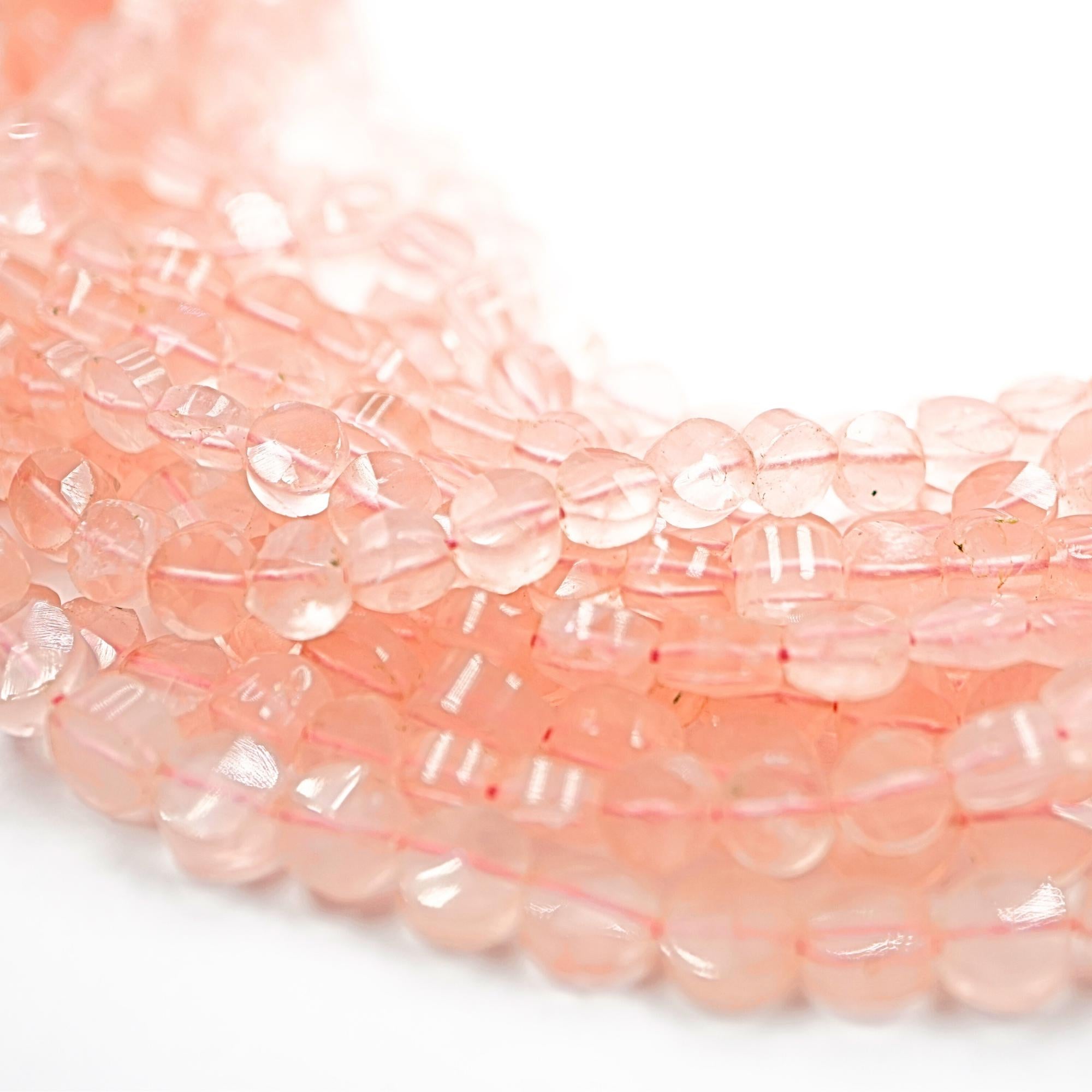 Rose Quartz Smooth Coin Shape Gemstone Strand Beads
