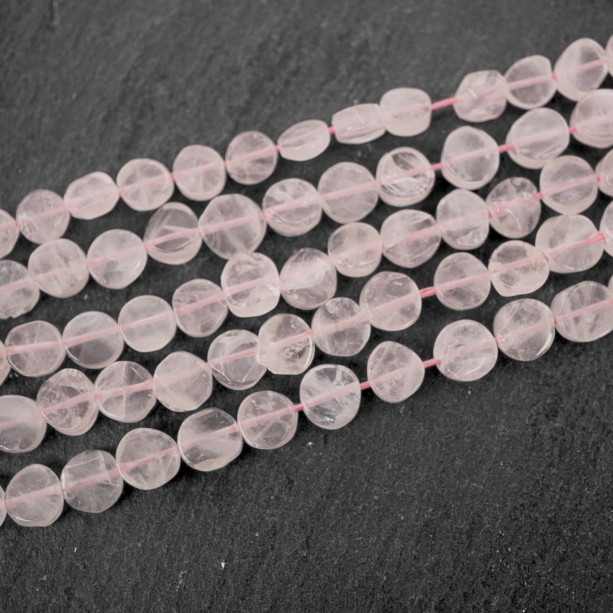 Rose Quartz Smooth Coin Shape Gemstone 15 inches Strand Beads