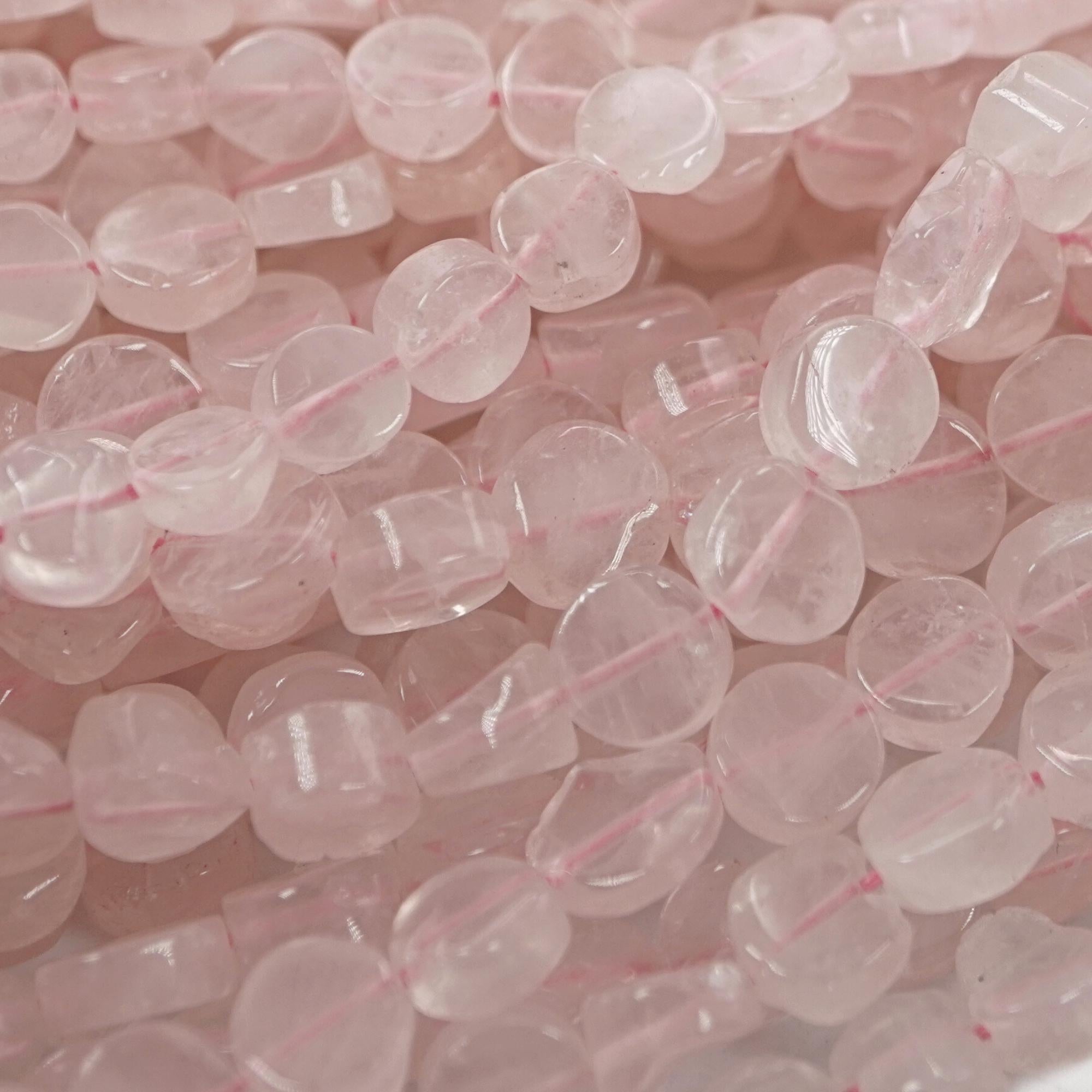 Rose Quartz Smooth Coin Shape Gemstone 15 inches Strand Beads