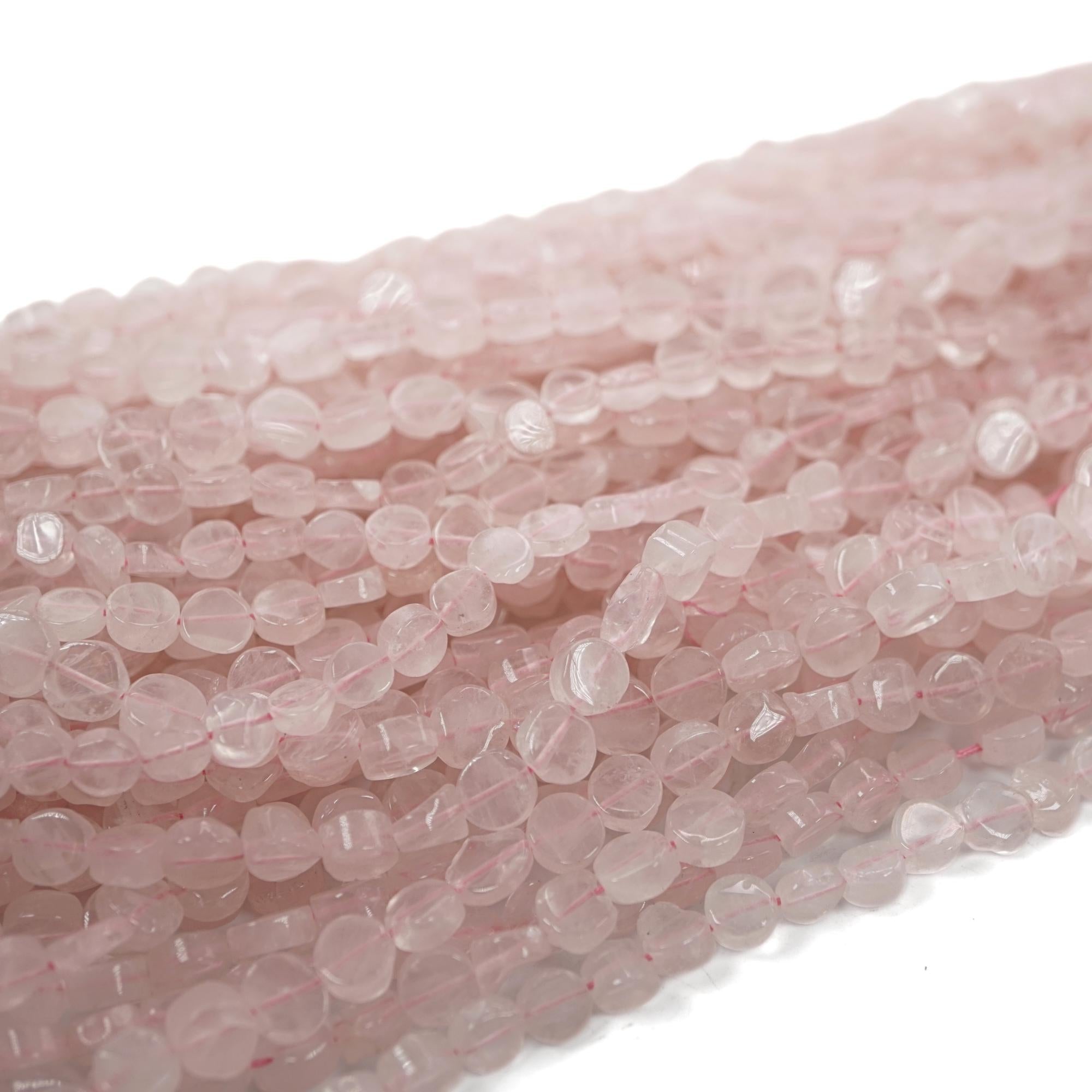 Rose Quartz Smooth Coin Shape Gemstone 15 inches Strand Beads