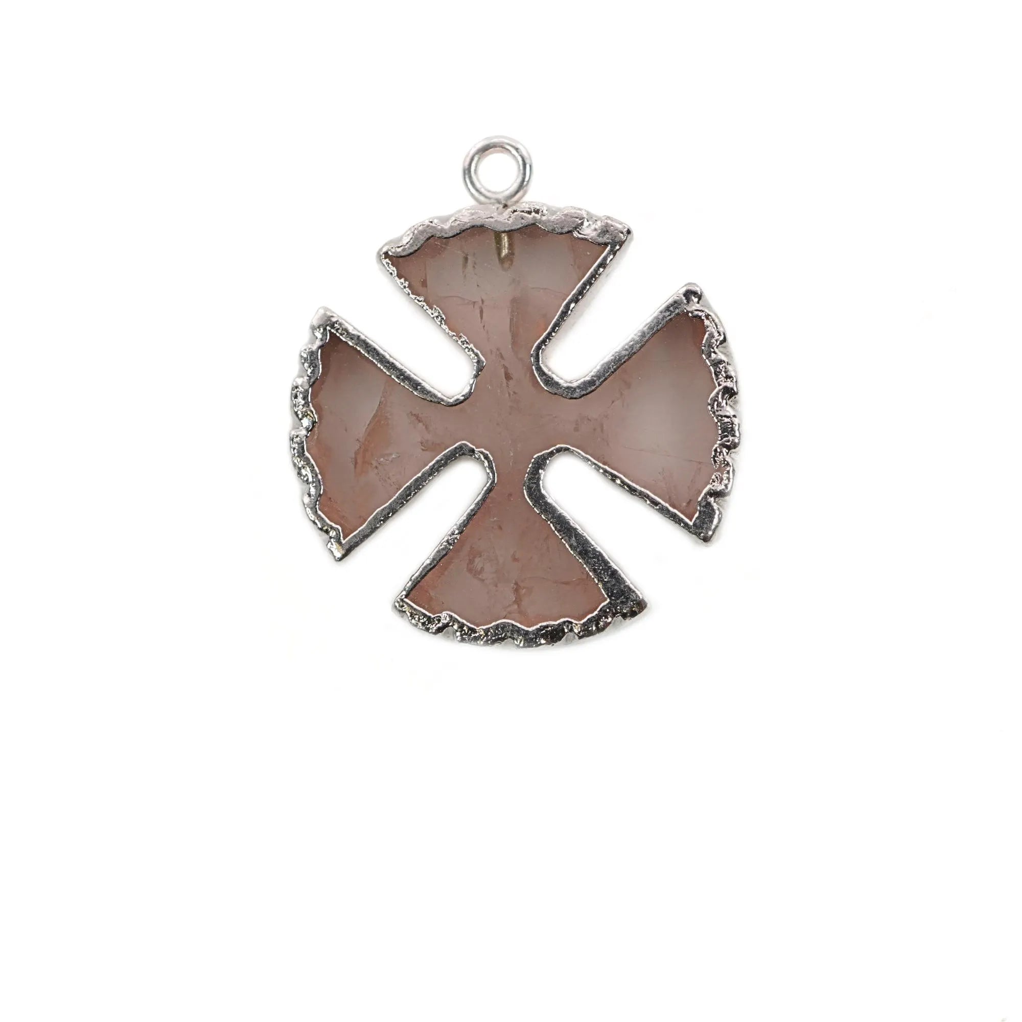 Rose Quartz Viking Cross Gemstone Silver Electroplated Charm Pendant