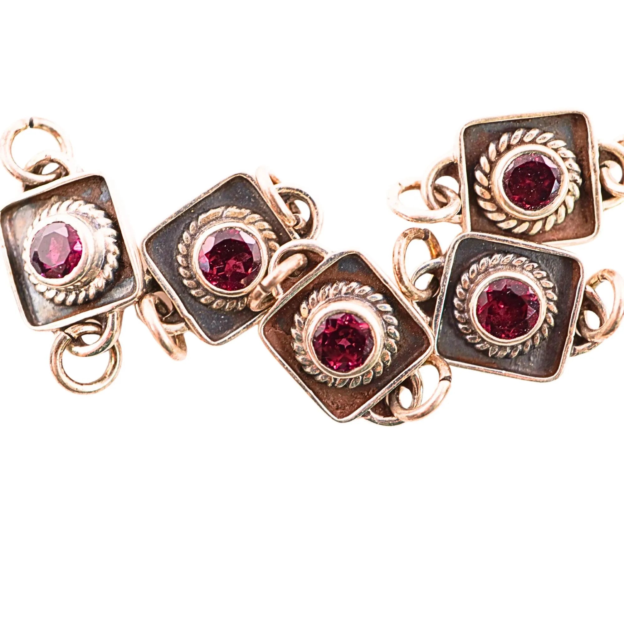 Garnet Handmade Gemstone Sterling Silver Links Connectors, Oxidized Silver Connector Findings,  Jewelry Making, Antique Silver, 10.5 MM.