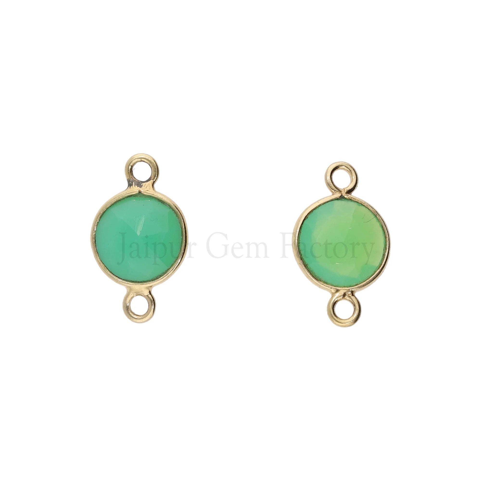 Round bezel chalcedony gemstone in gold-plated silver