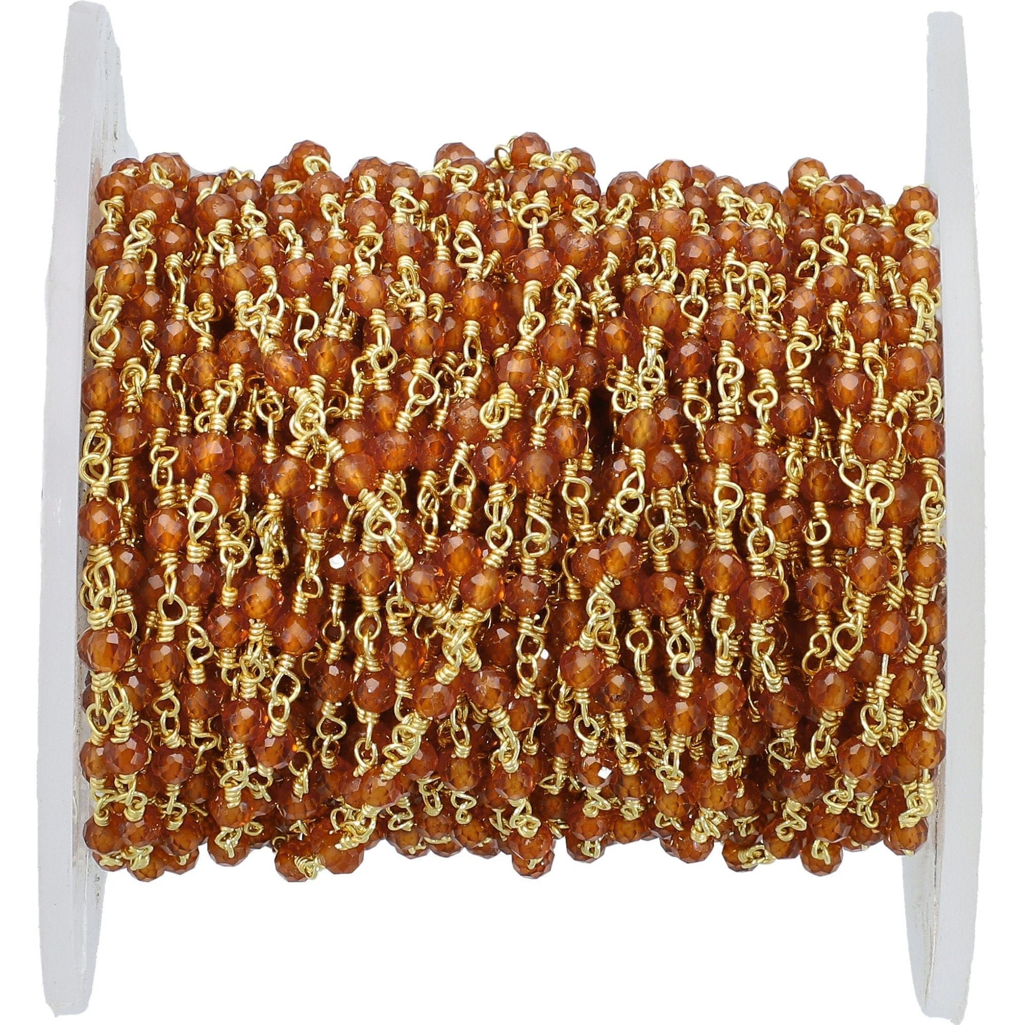 Round hessonite gemstone beads chain
