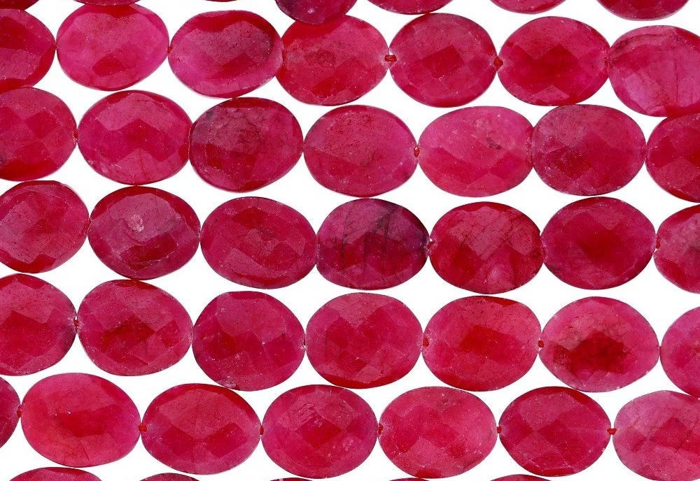 Ruby Faceted Flat Nugget Shape Gemstone Strand Beads