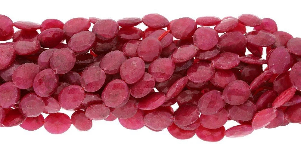 Ruby Faceted Flat Nugget Shape Gemstone Strand Beads