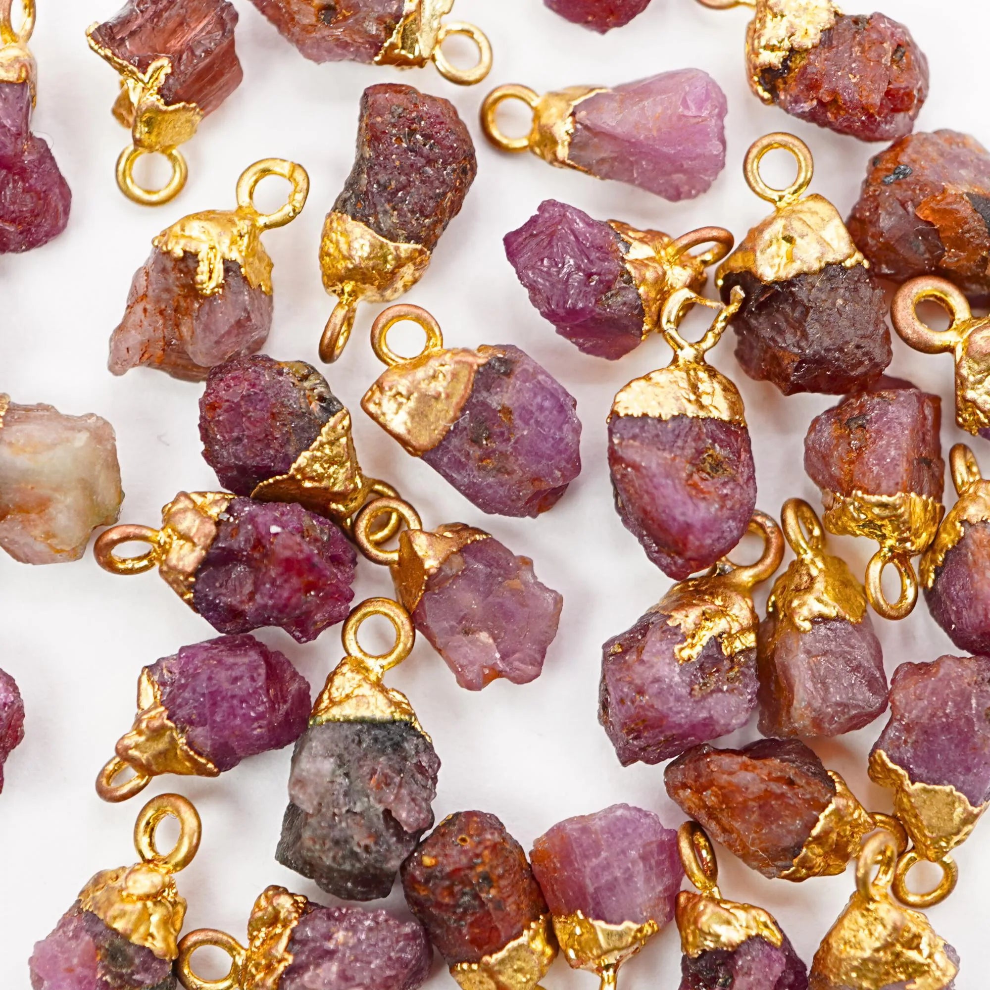 Ruby Rough Shape Gemstone Gold Electroplated Charm Pendant