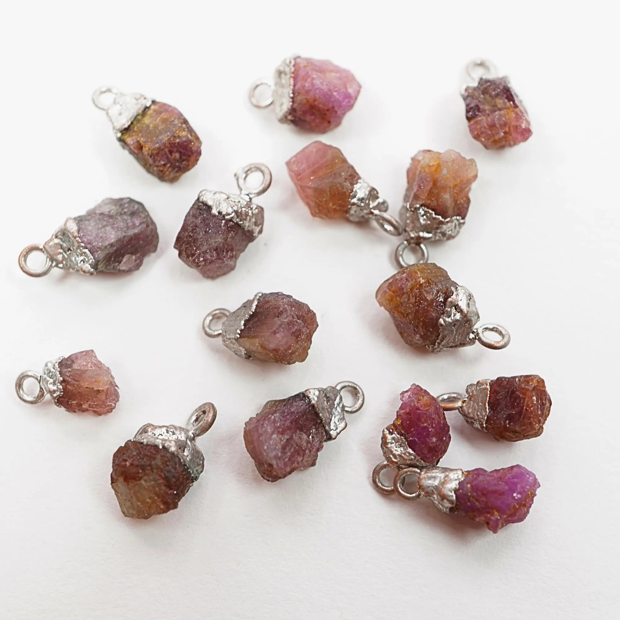 Ruby Rough Shape Gemstone Silver Electroplated Charm Pendant