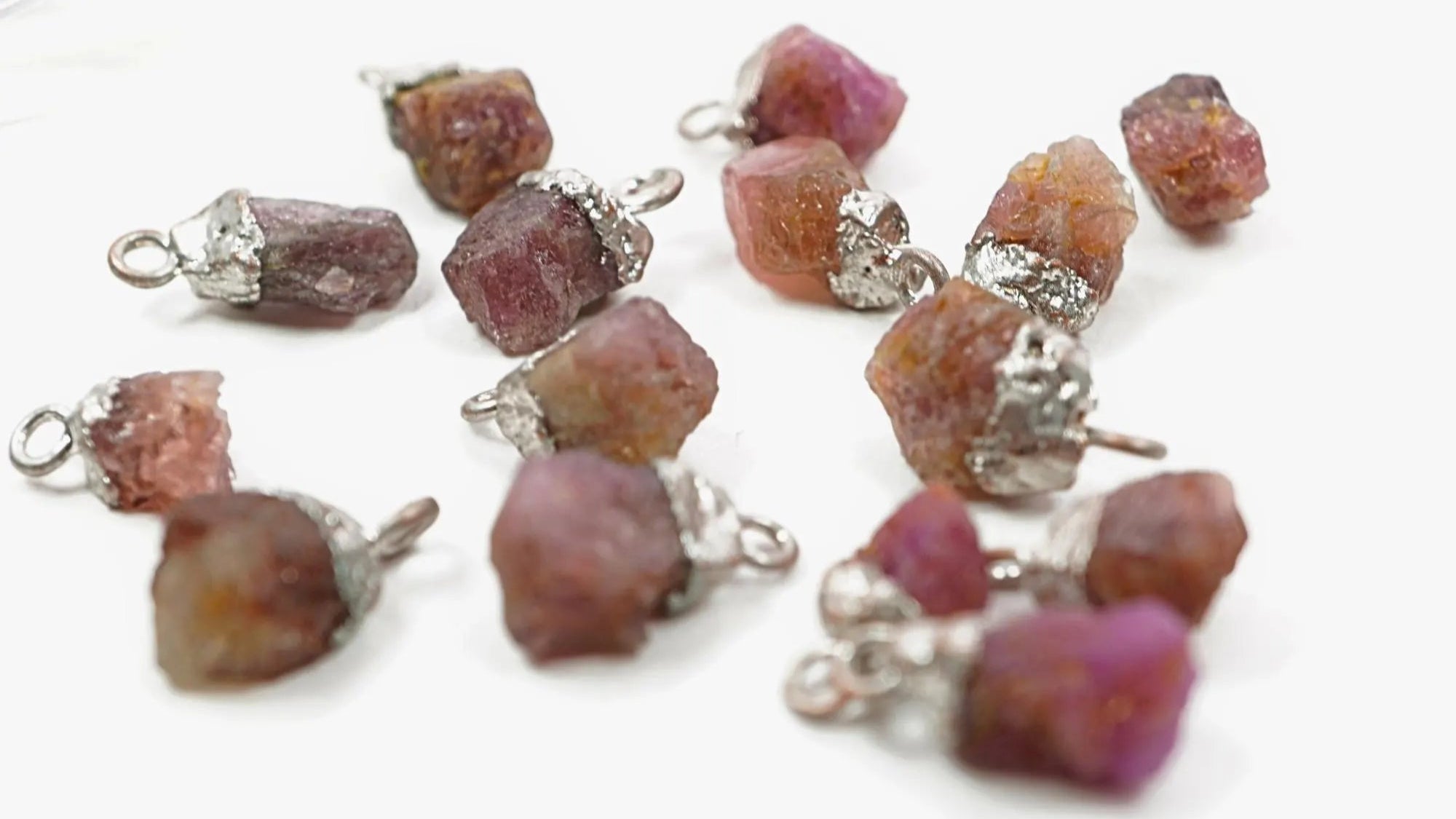 Ruby Rough Shape Gemstone Silver Electroplated Charm Pendant