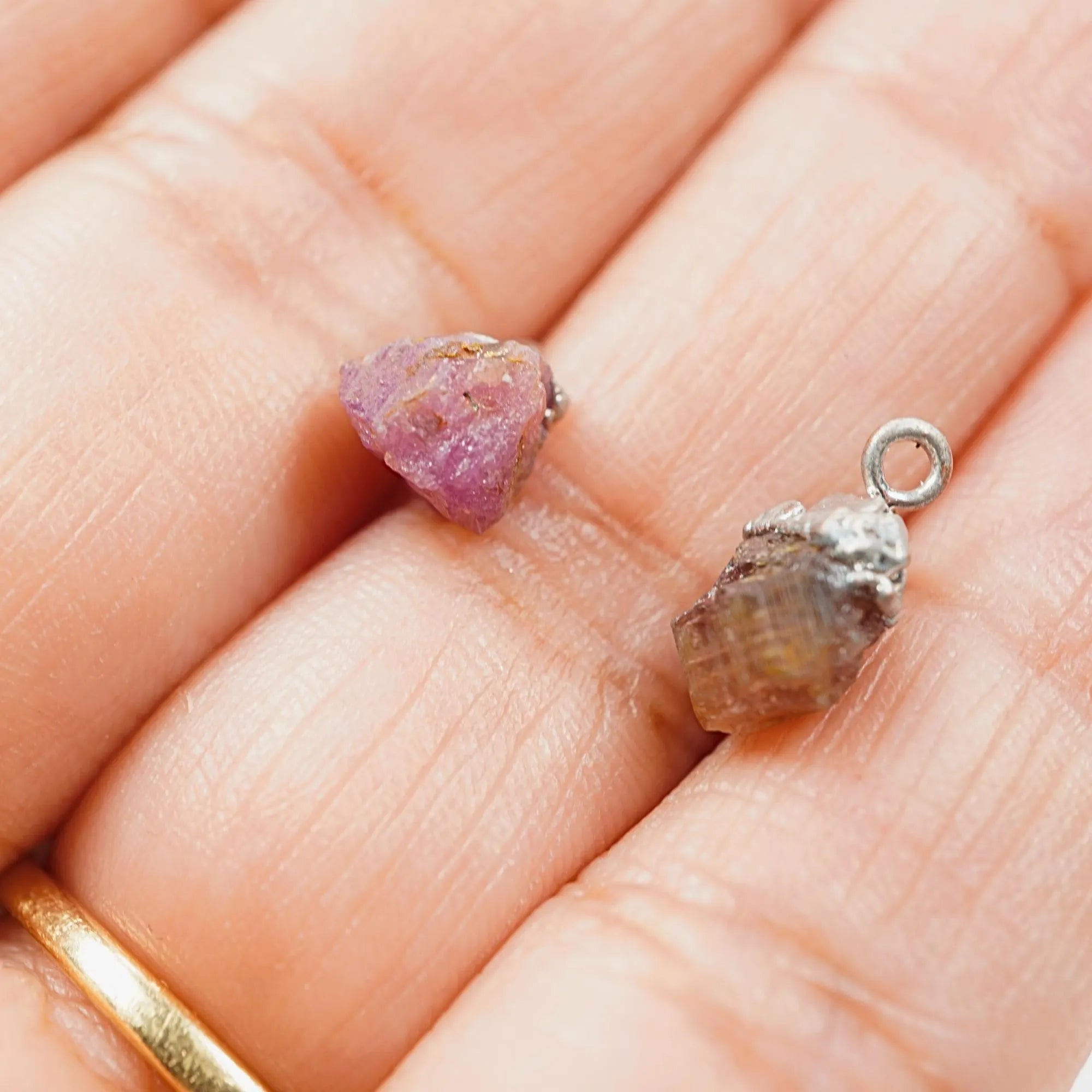 Ruby Rough Shape Gemstone Silver Electroplated Charm Pendant