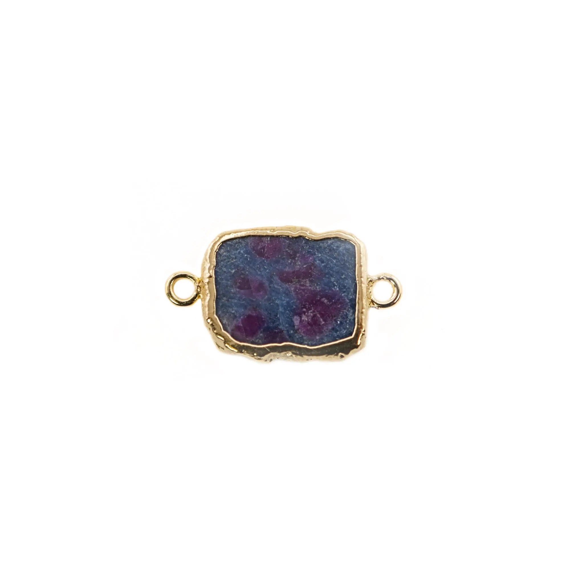 Ruby Zoisite Slice Gemstone Gold Electroplated Charm Link Connector