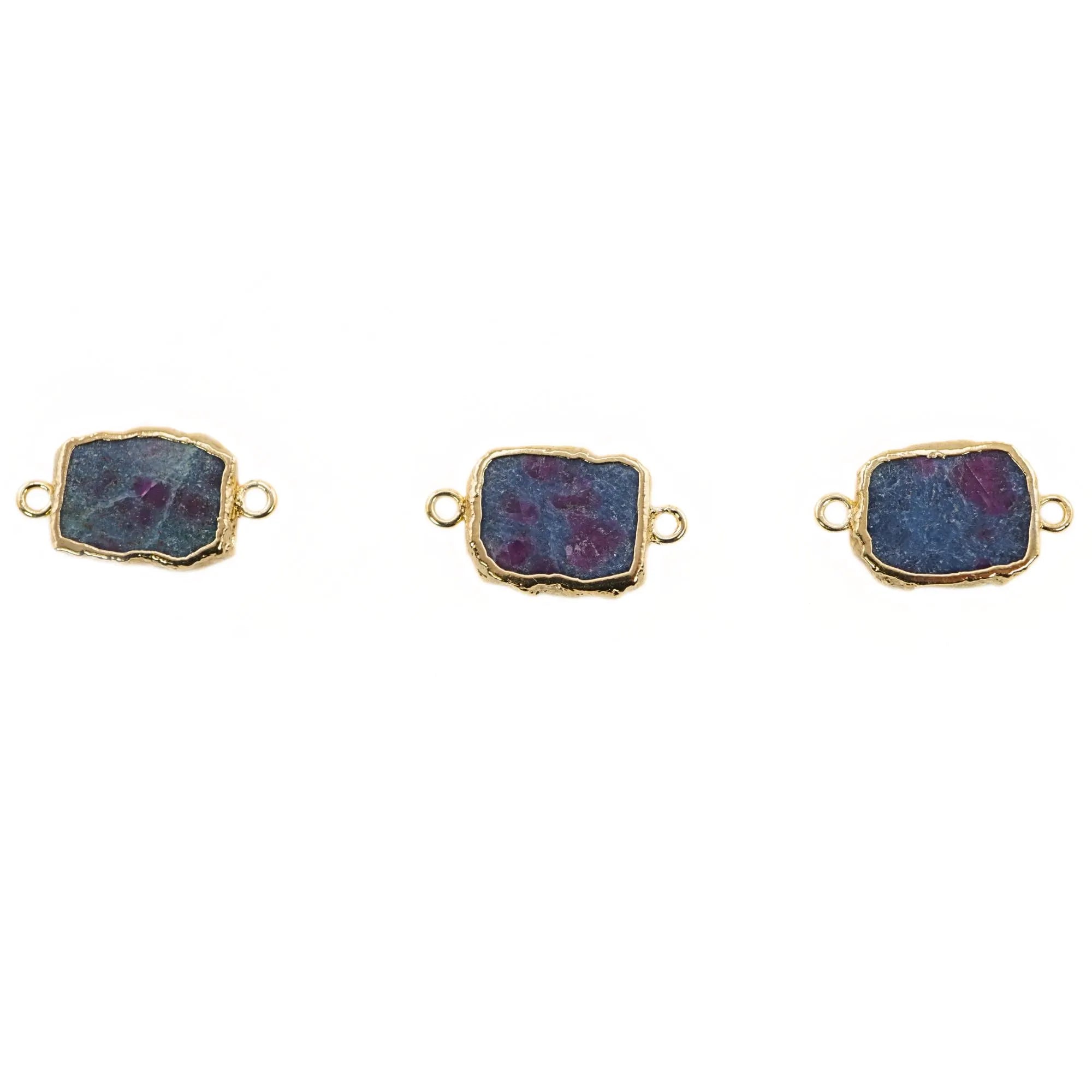 Ruby Zoisite Slice Gemstone Gold Electroplated Charm Link Connector