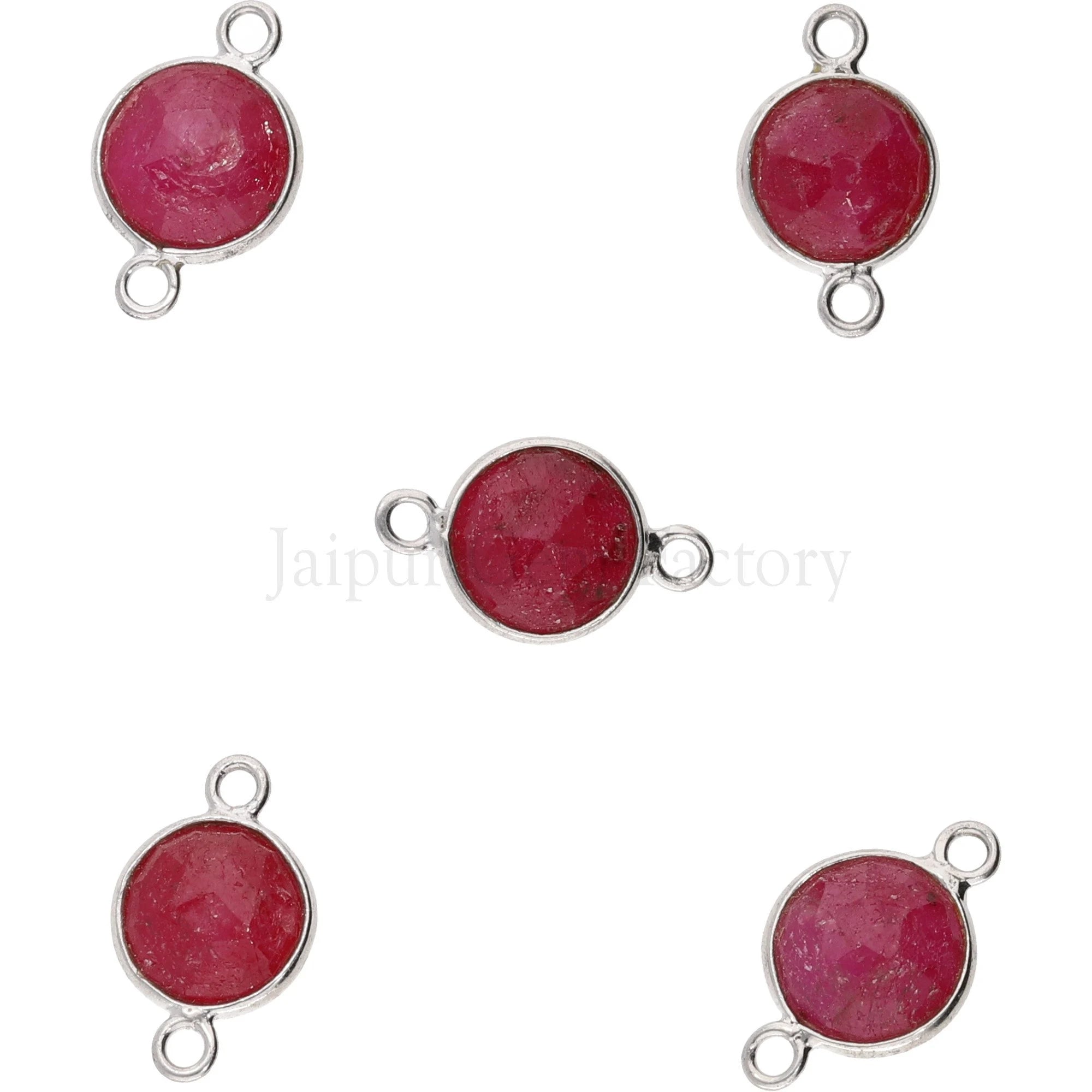 Ruby gemstone bezel charm connectors set