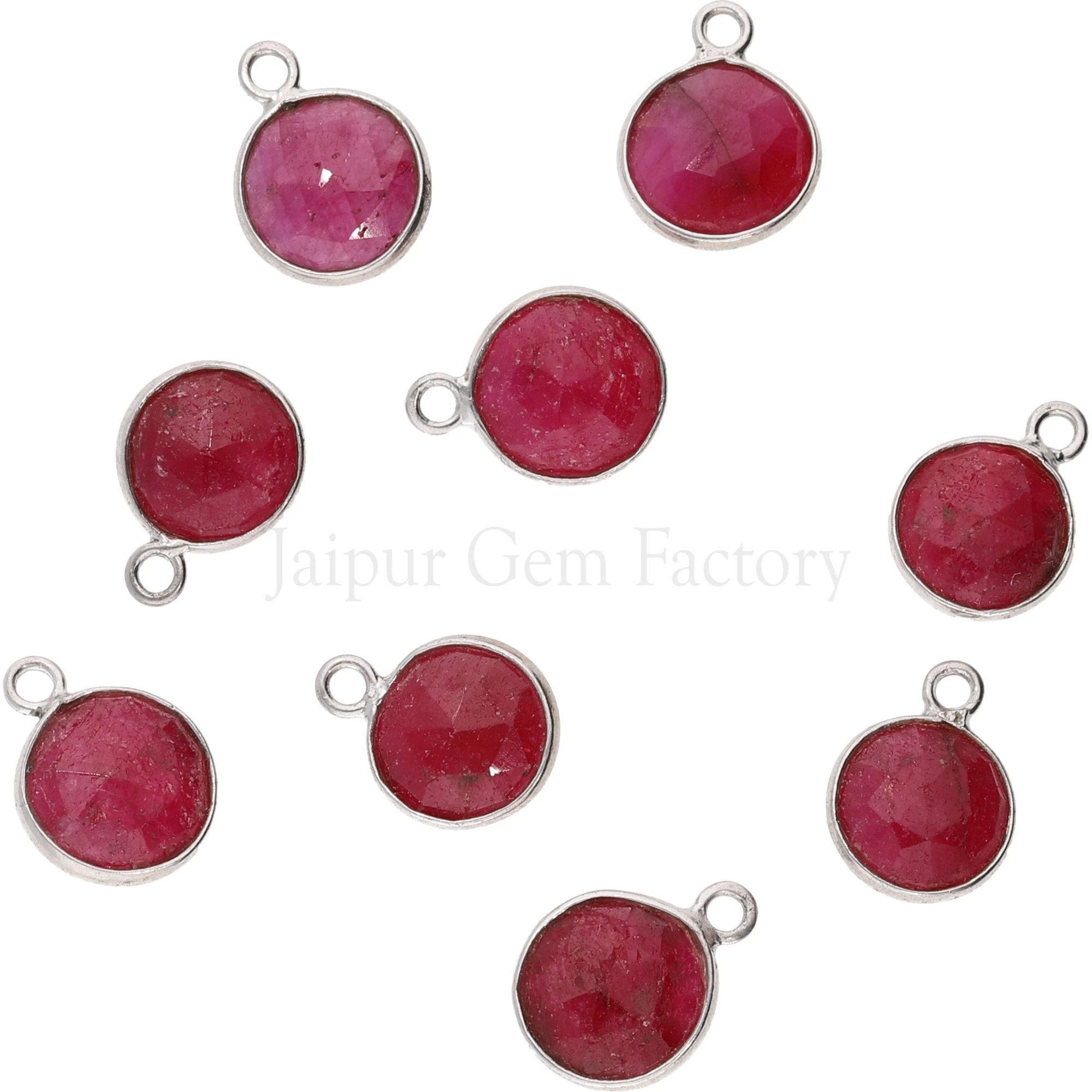 Ruby pendant charms in sterling silver bezel