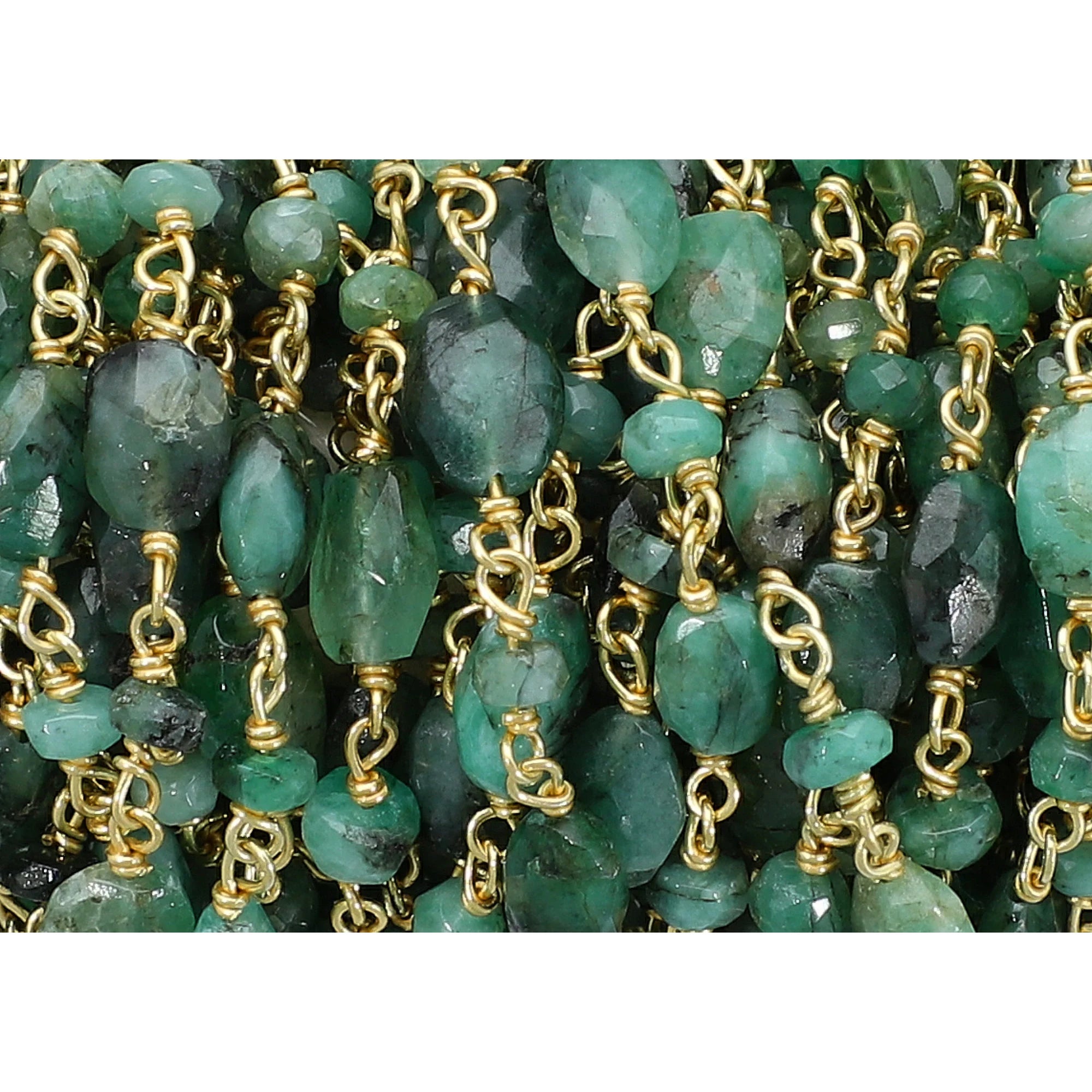 Raw Emerald Sterling Silver Gold Plated Rosary Chain Gemstone Wire Wrapped Beads