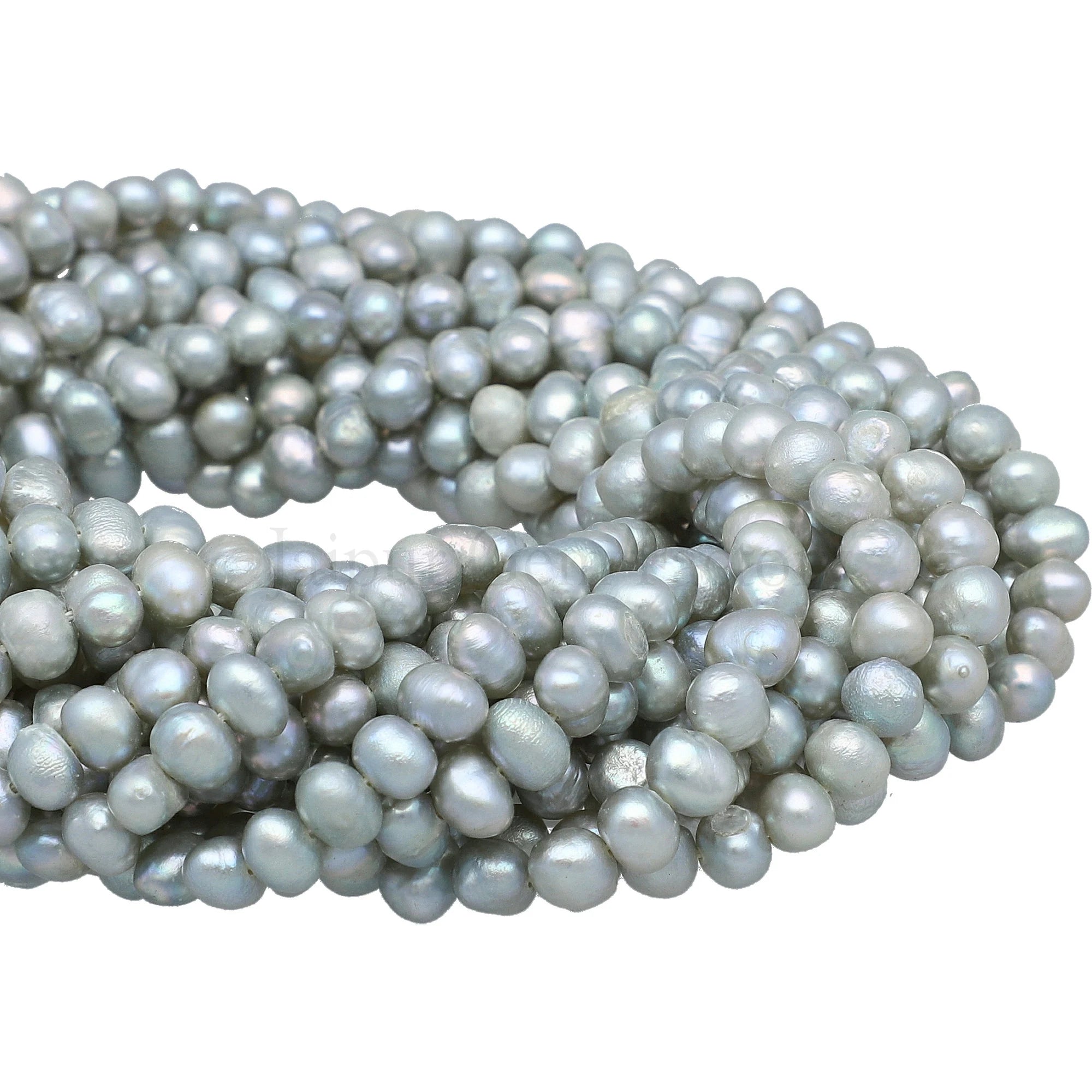 Silver Gray Potato Shape Freshwater Pearls Beads