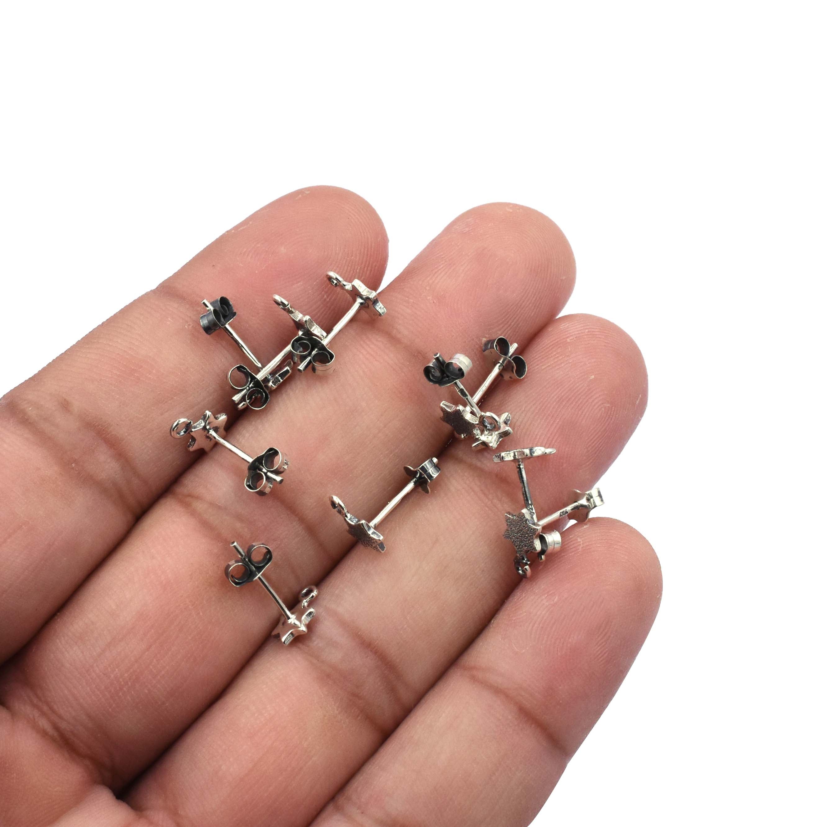 Silver Stud Earrings Star Shape – 2 Pair Set