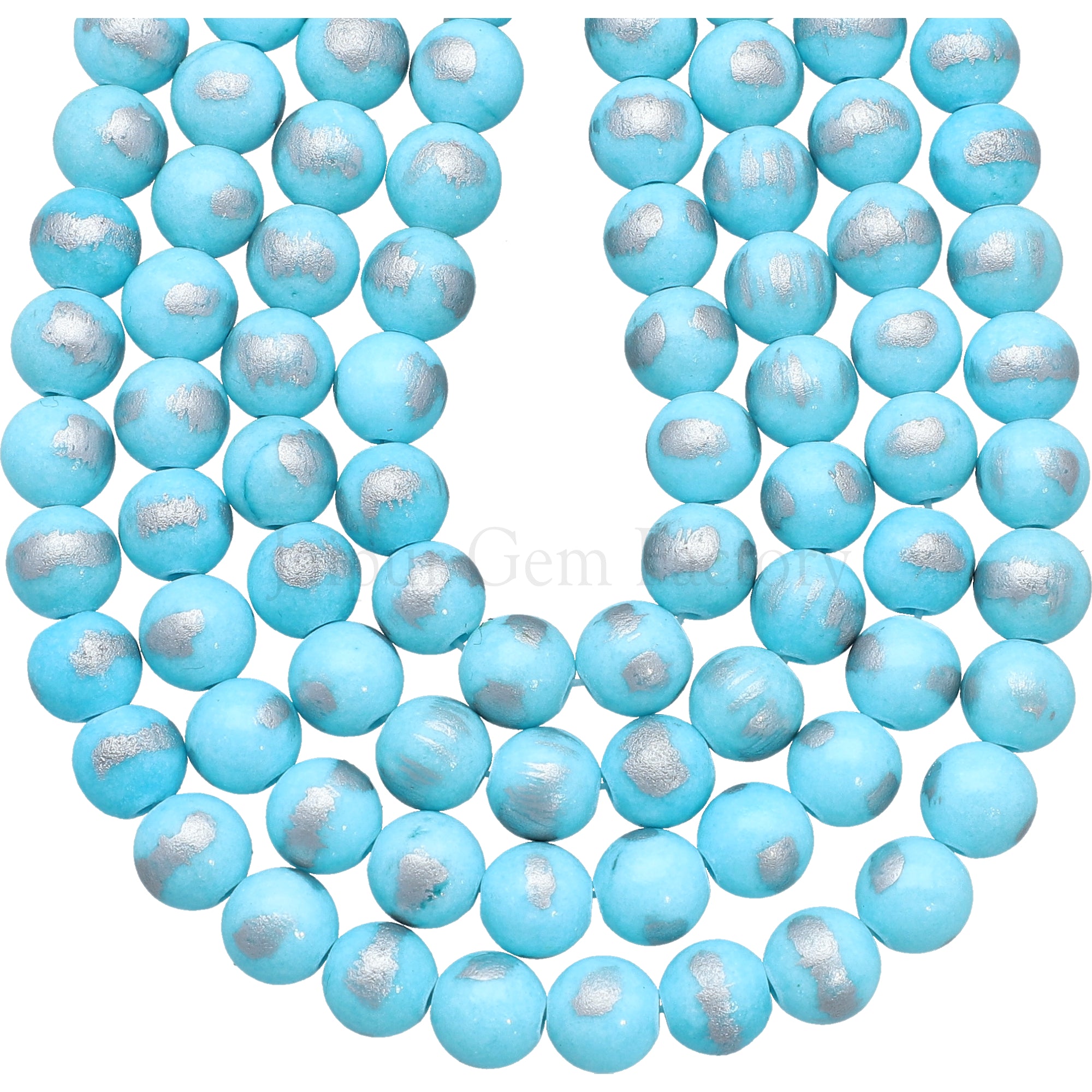 Sky Blue Silver Foil Color Jade Smooth Round Shape Gemstone Strand Beads