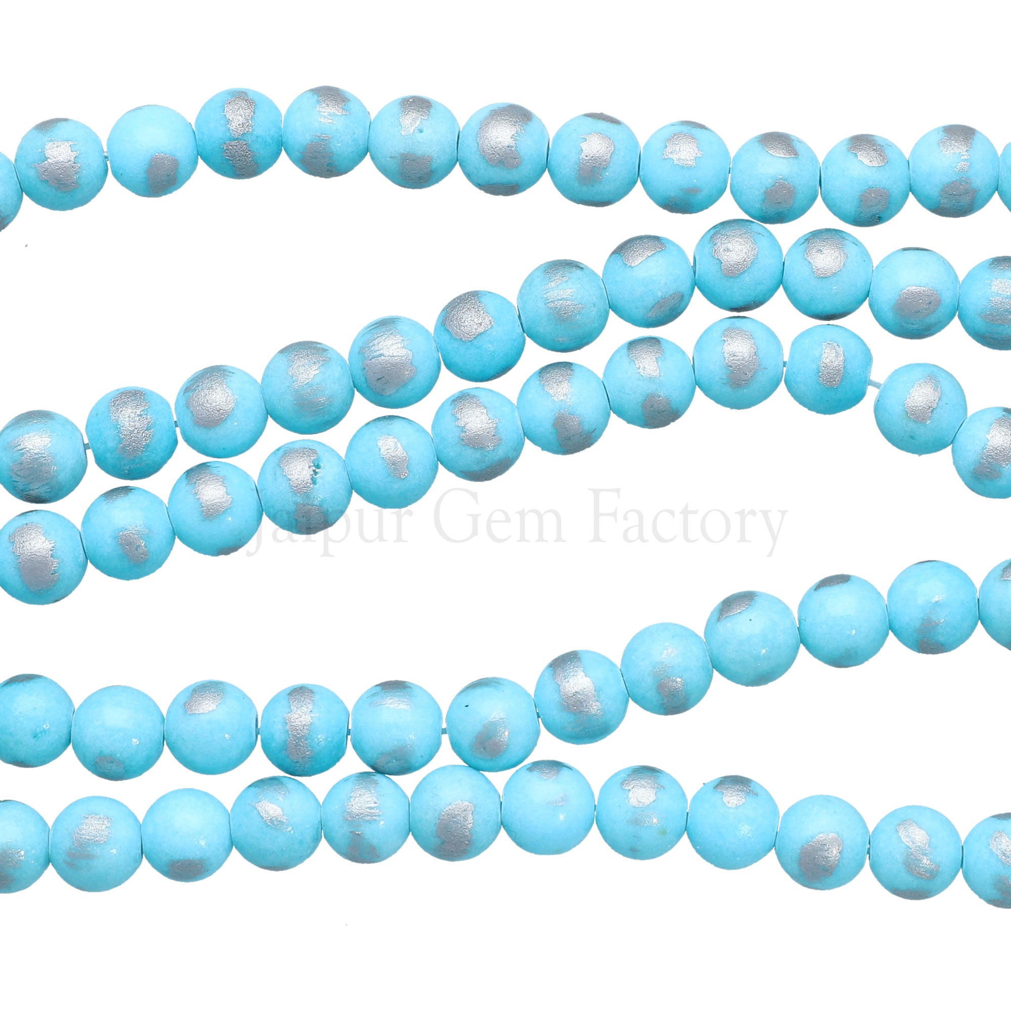 Sky Blue Silver Foil Color Jade Smooth Round Shape Gemstone Strand Beads