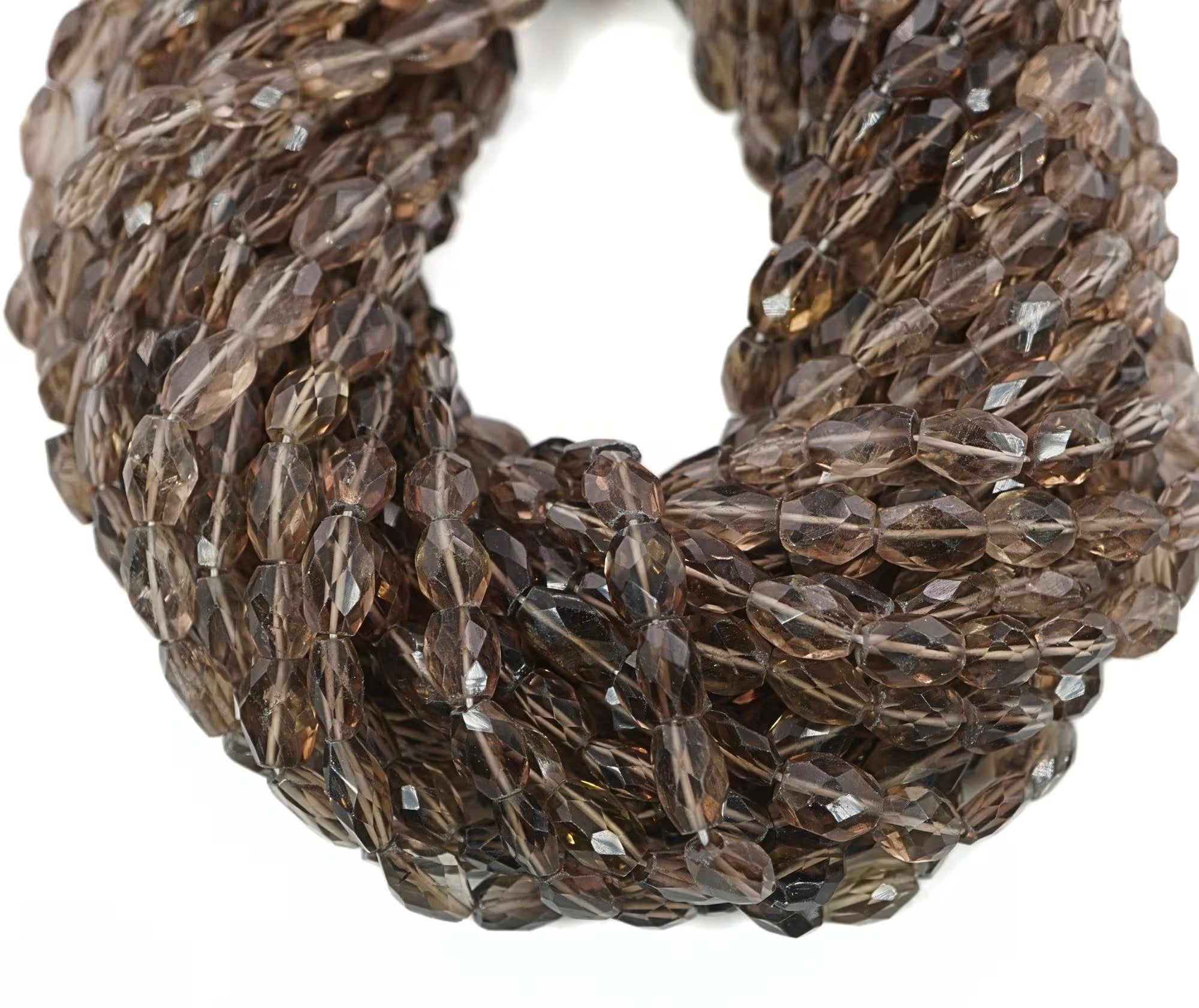 Smokey Quartz Faceted Oval Shape Gemstone Strand Beads