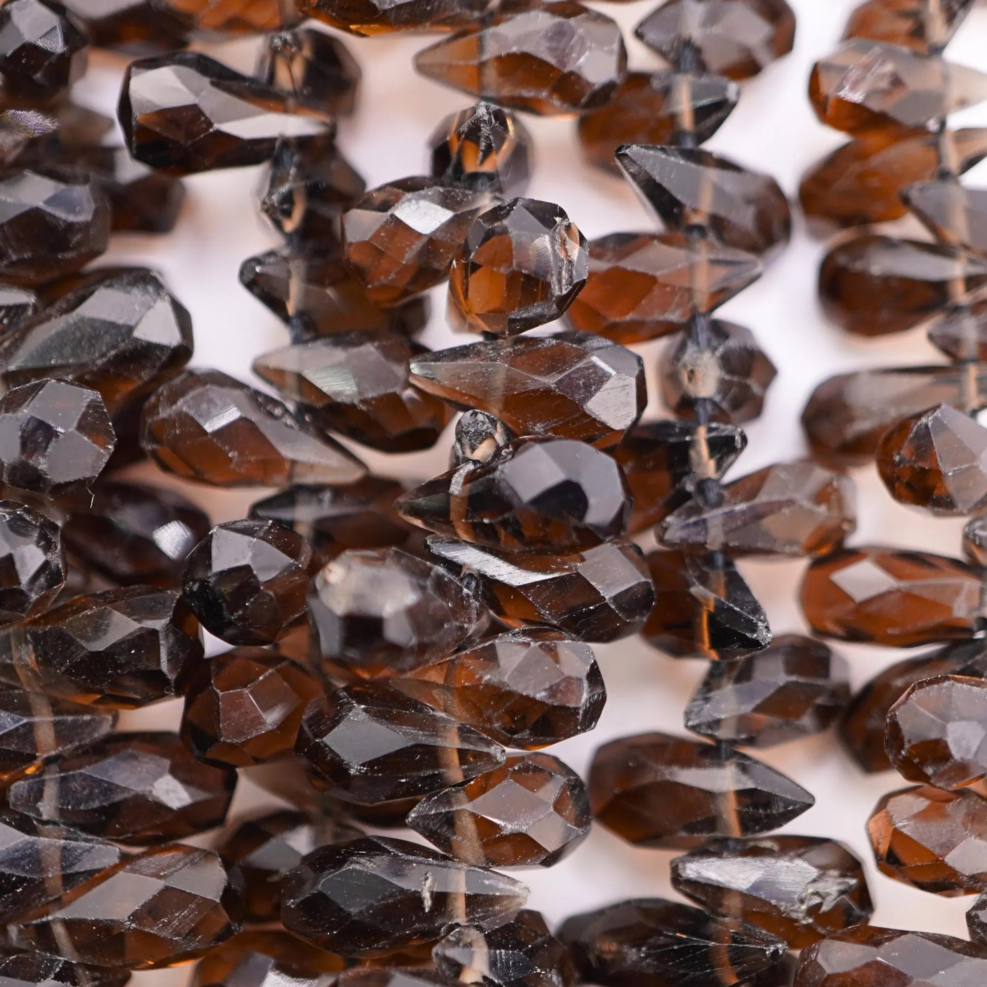 Smokey Quartz Faceted Teardrop Shape Gemstone Strand Beads