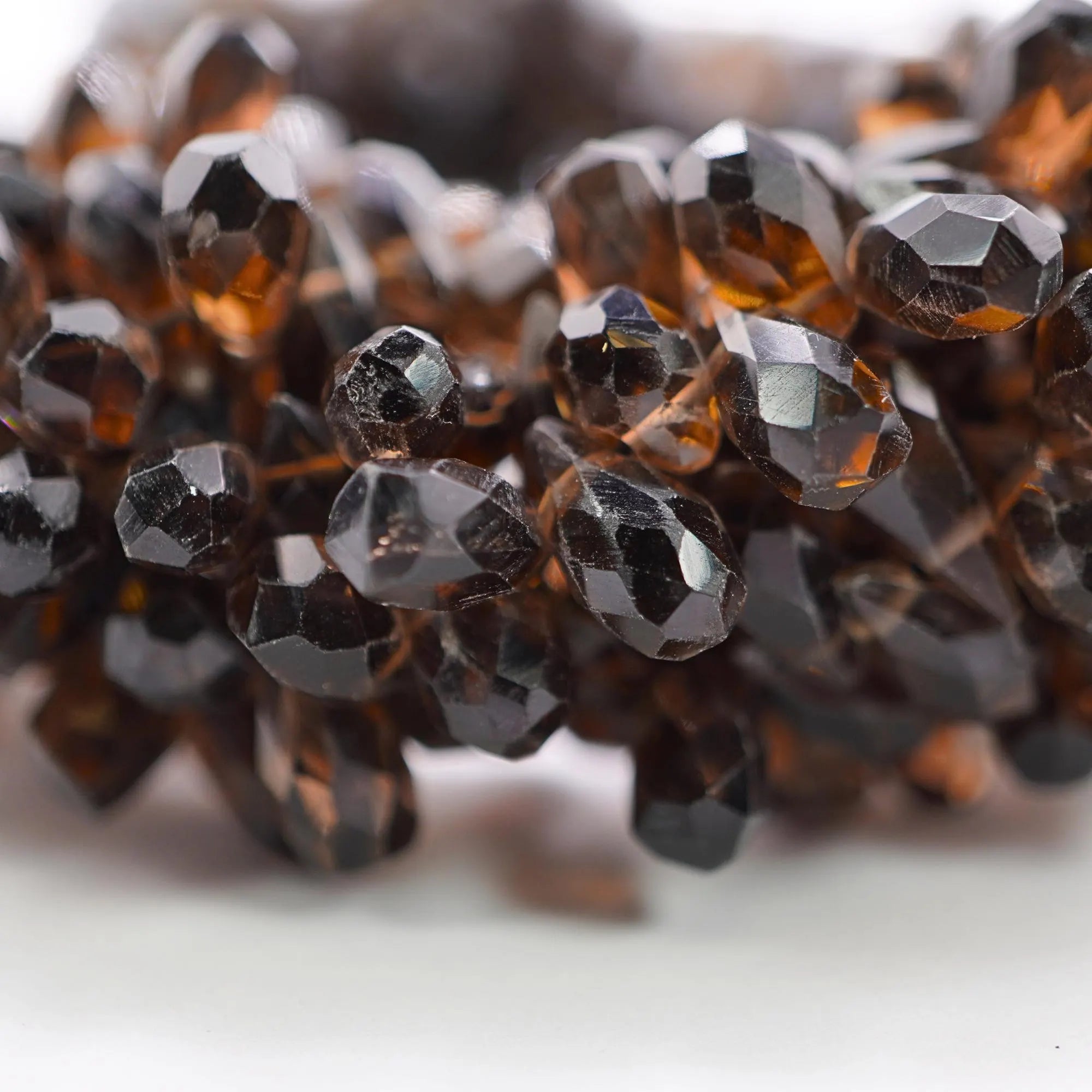 Smokey Quartz Faceted Teardrop Shape Gemstone Strand Beads