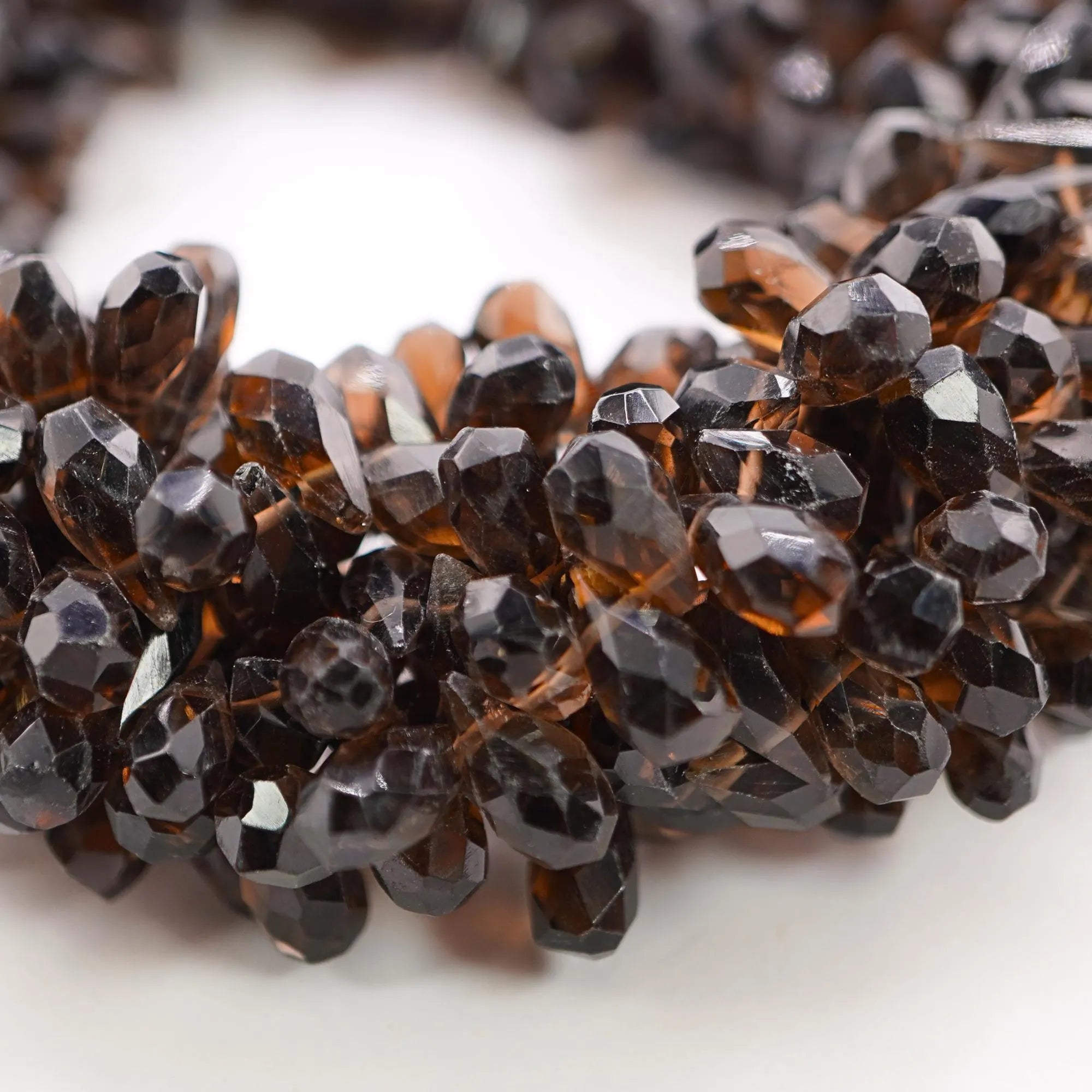 Smokey Quartz Faceted Teardrop Shape Gemstone Strand Beads