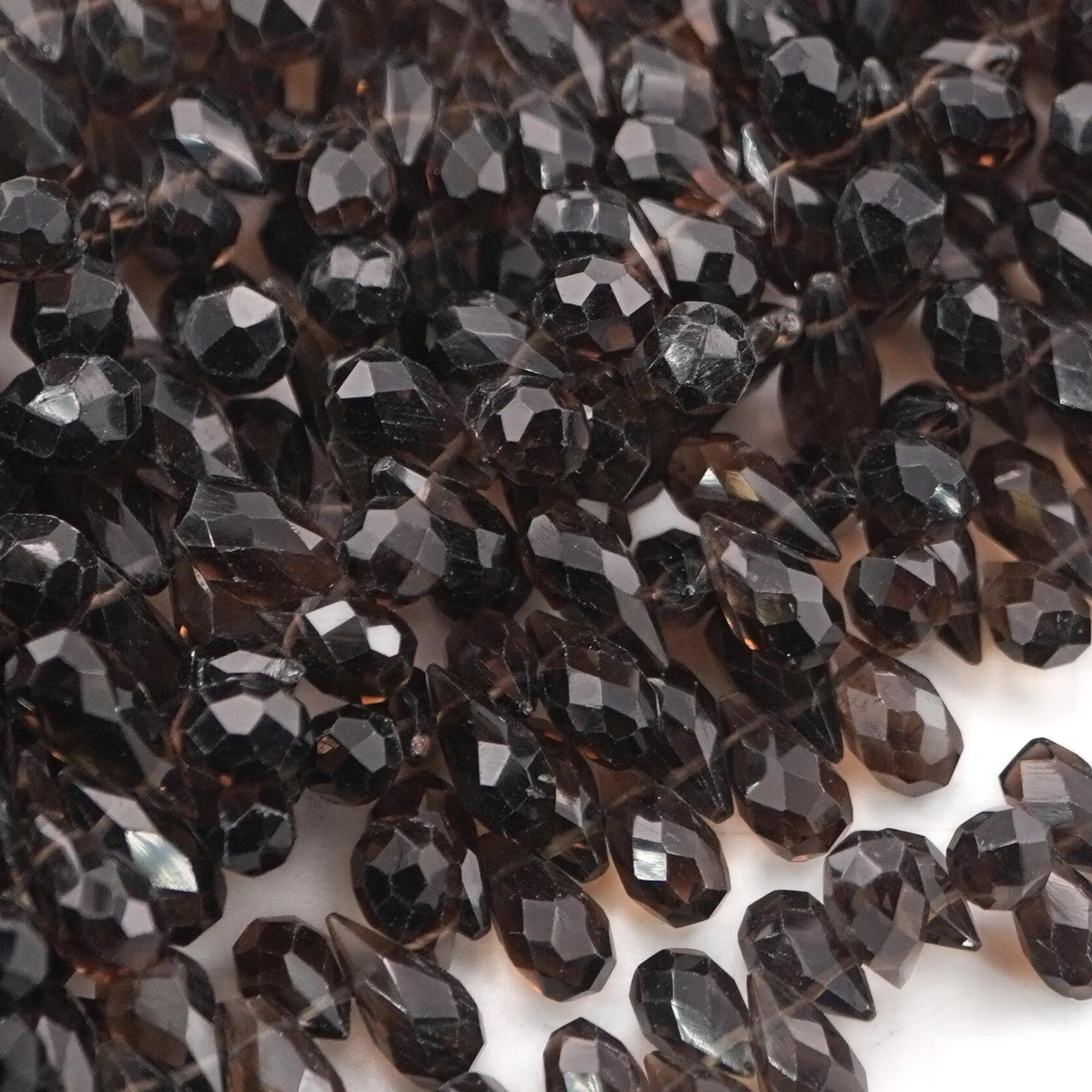 Smokey Quartz Faceted Teardrop Shape Gemstone Strand Beads