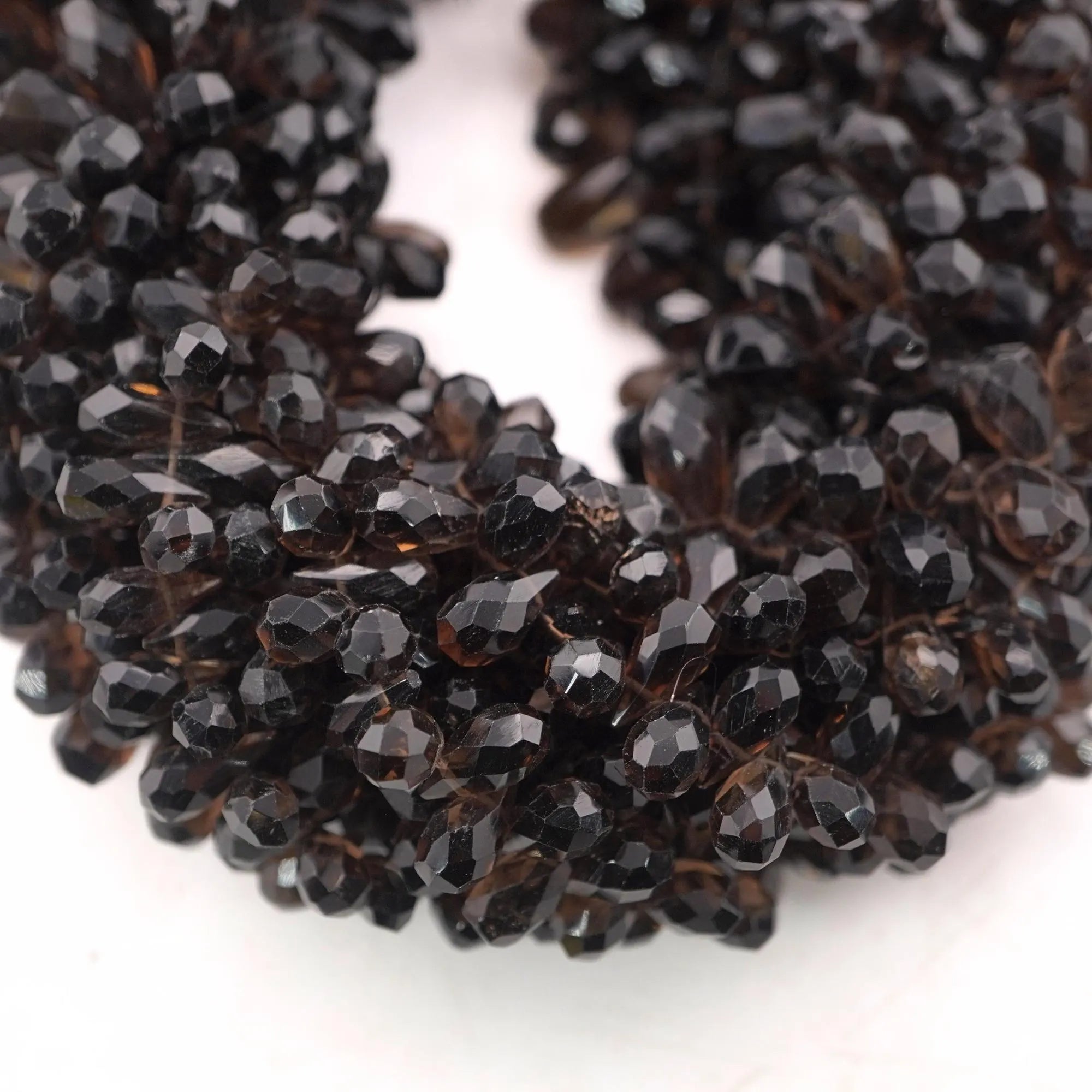 Smokey Quartz Faceted Teardrop Shape Gemstone Strand Beads