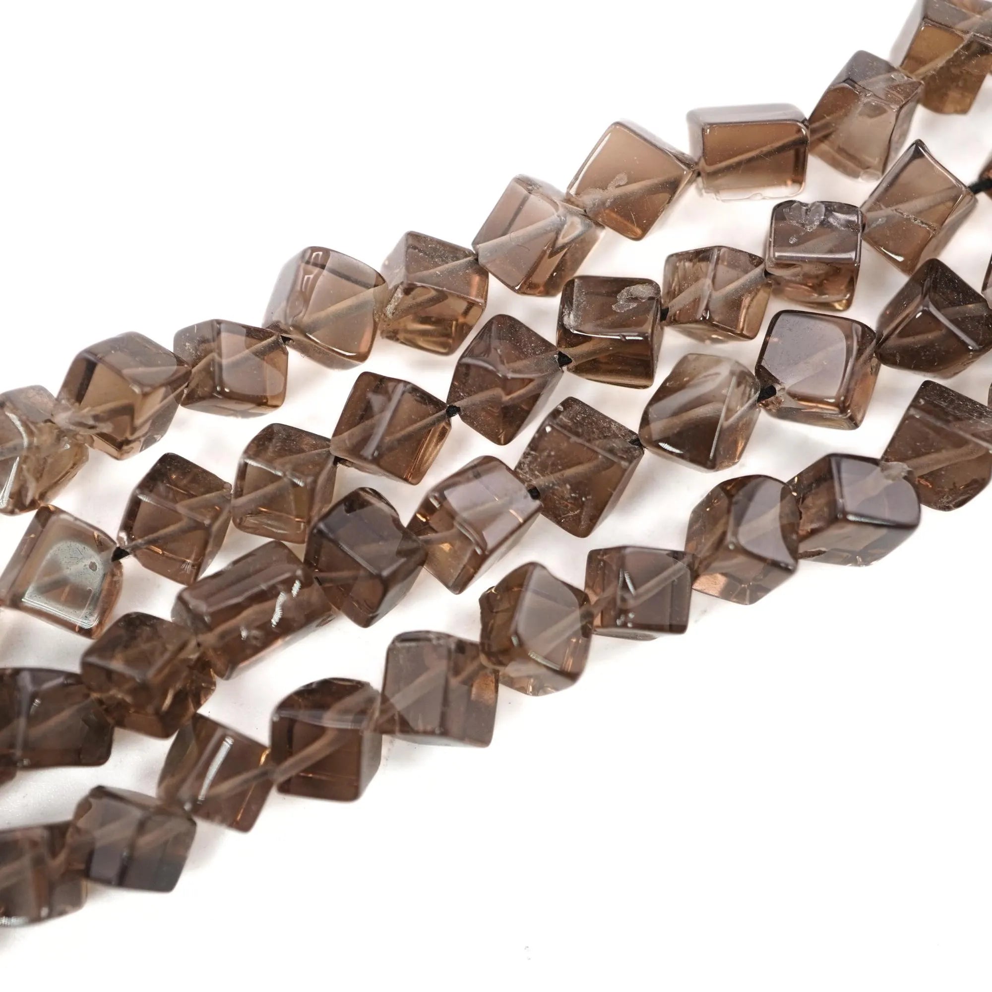 Smokey Quartz Smooth Cube Shaped Gemstone Strand Beads