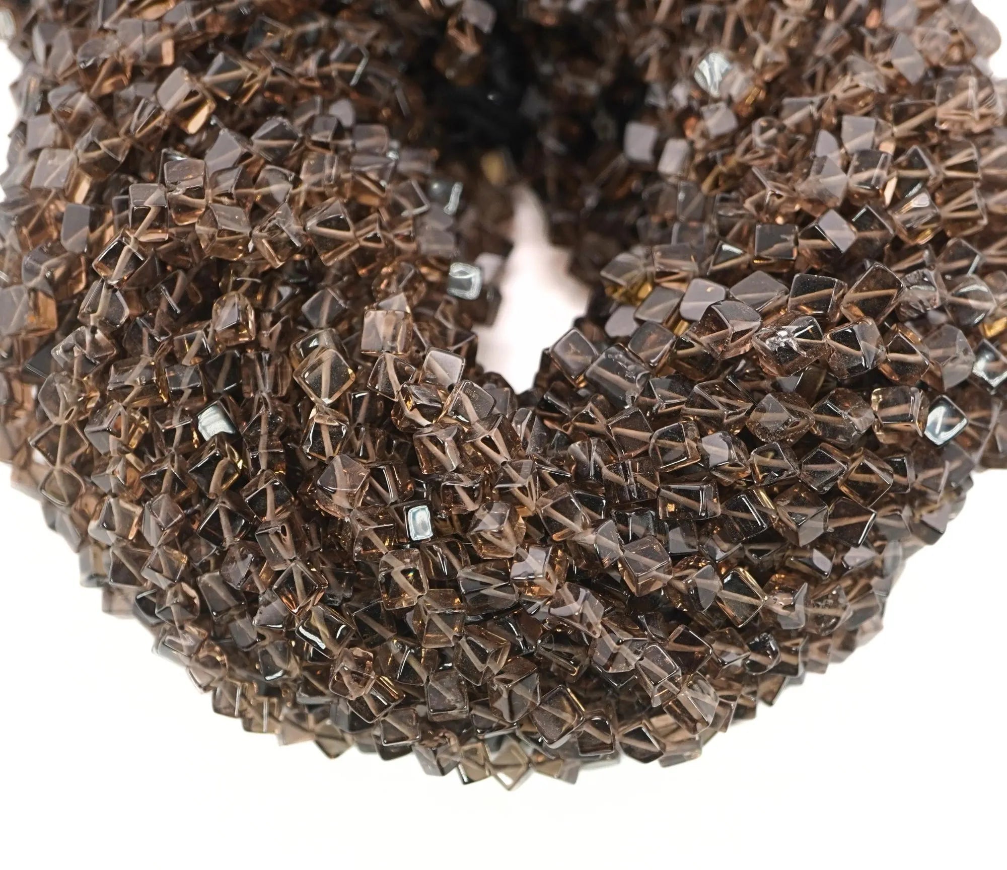 Smokey Quartz Smooth Cube Shaped Gemstone Strand Beads