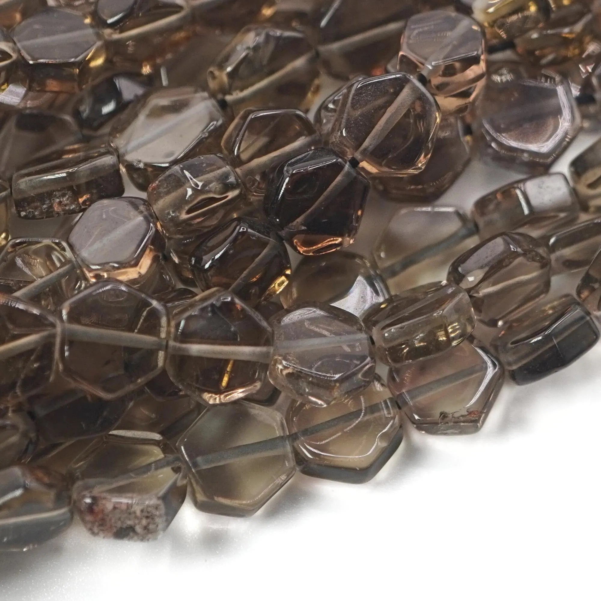 Smokey Quartz Smooth Hexagon Shape Gemstone Strand Beads
