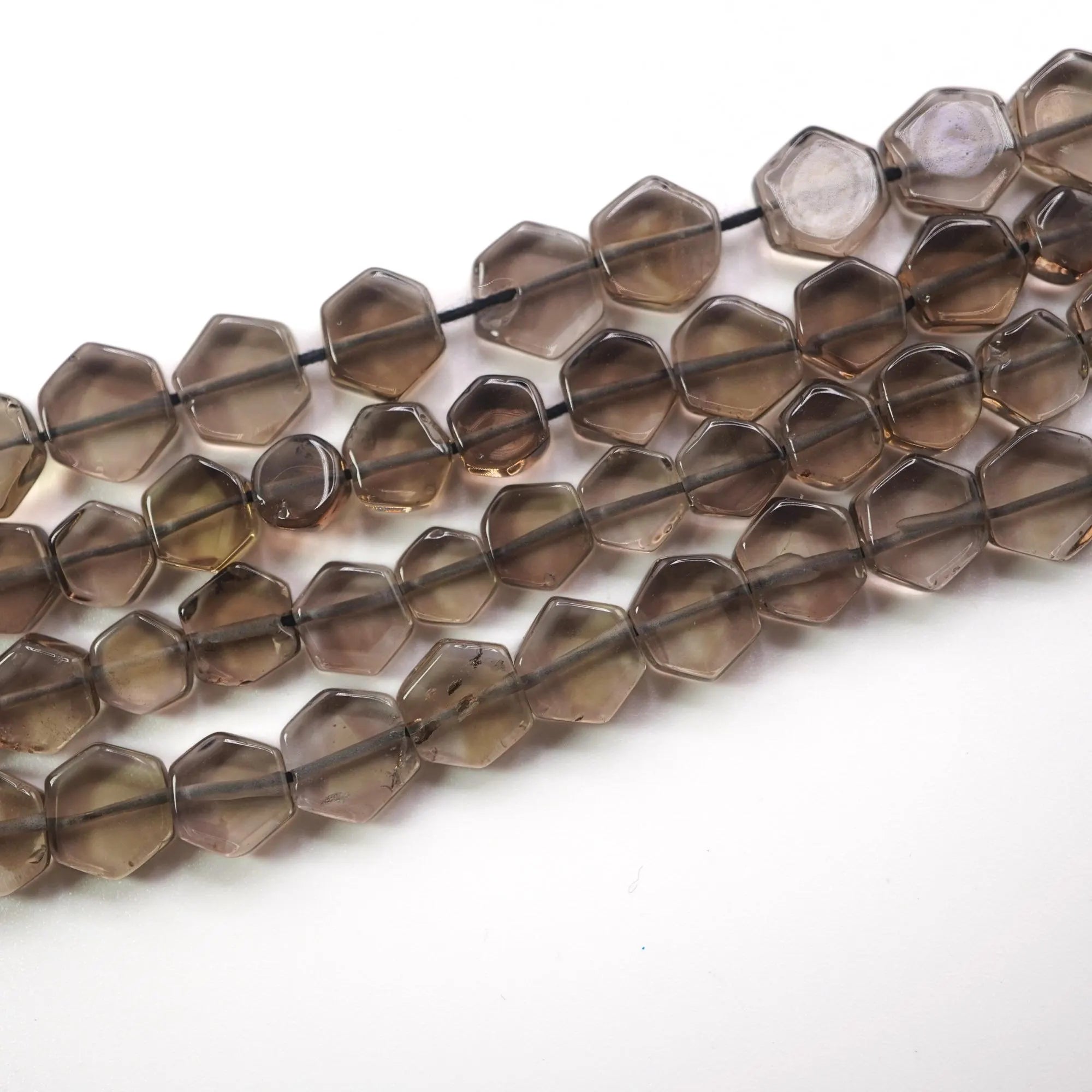 Smokey Quartz Smooth Hexagon Shape Gemstone Strand Beads